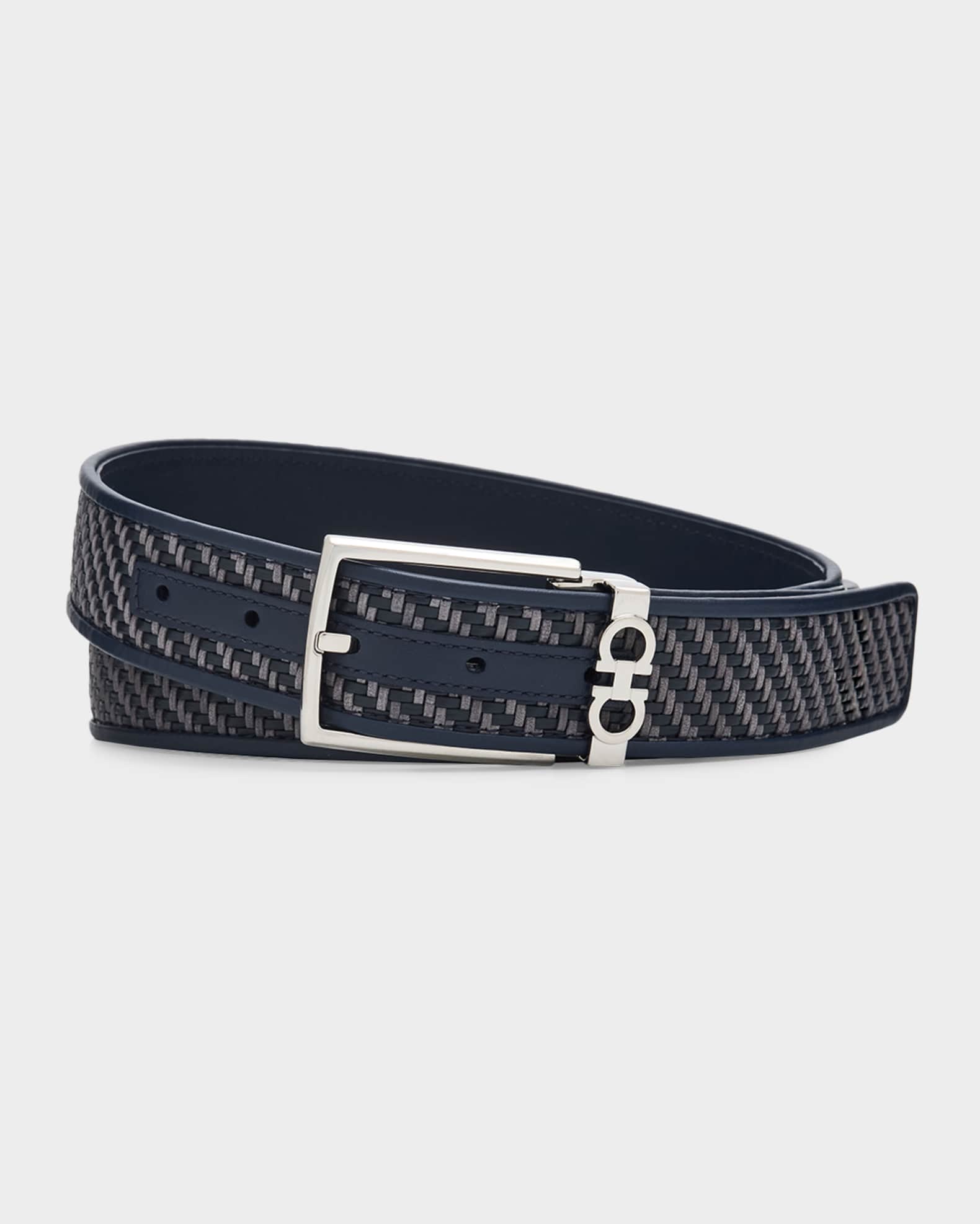 Ferragamo Men's Double Adjustable Woven Leather Belt | Neiman Marcus