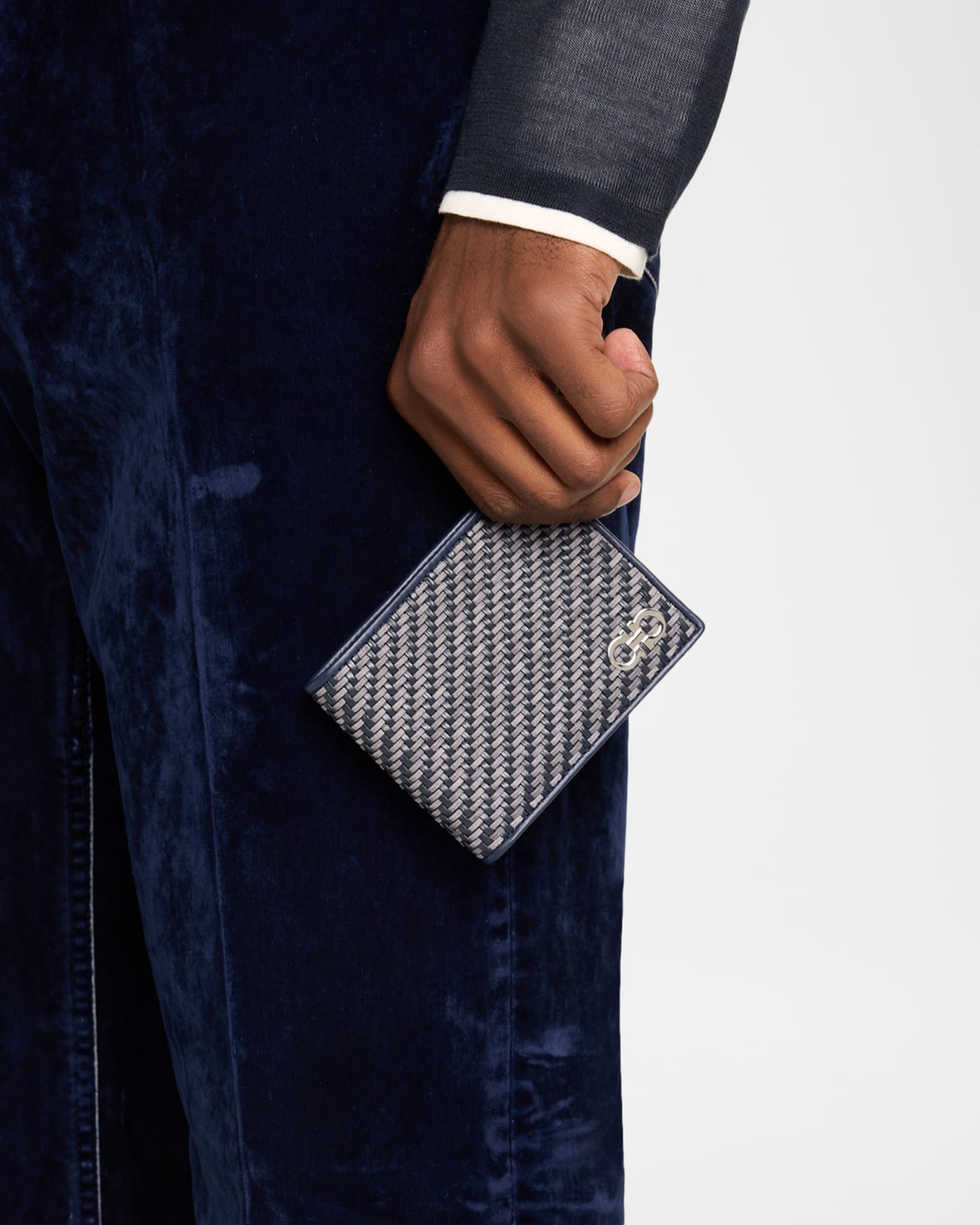Ferragamo Men's Gancini Woven Leather Bifold Wallet | Neiman Marcus