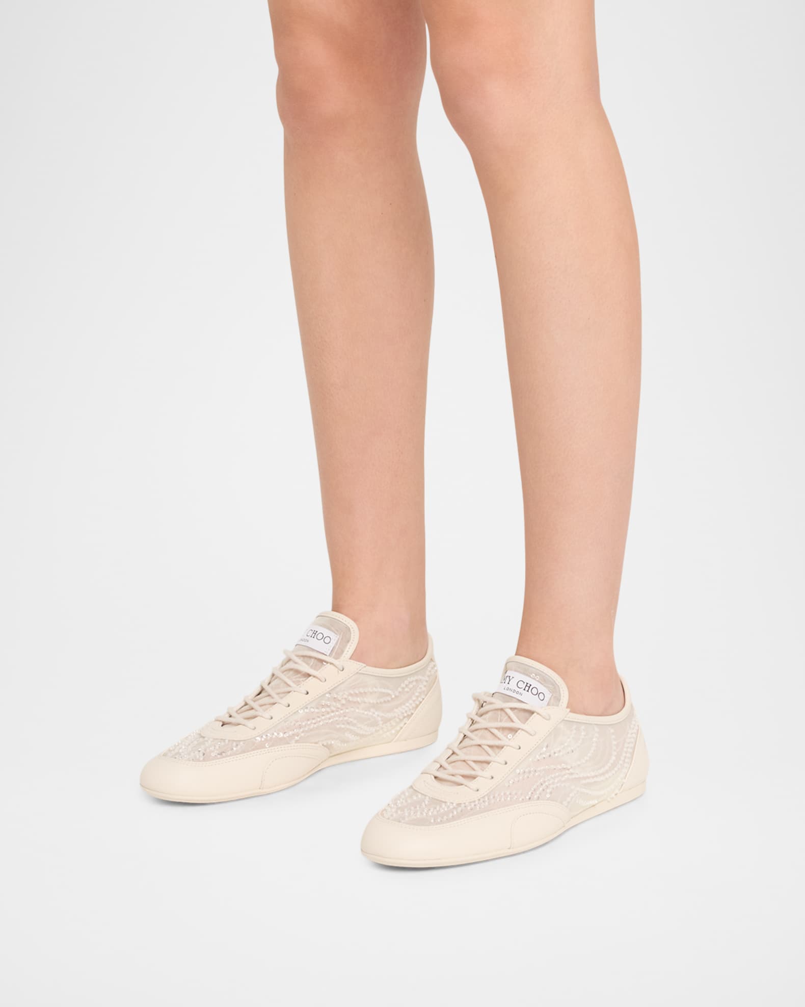 Jimmy Choo Sunny F Sequined Mesh & Leather Low-Top Sneakers