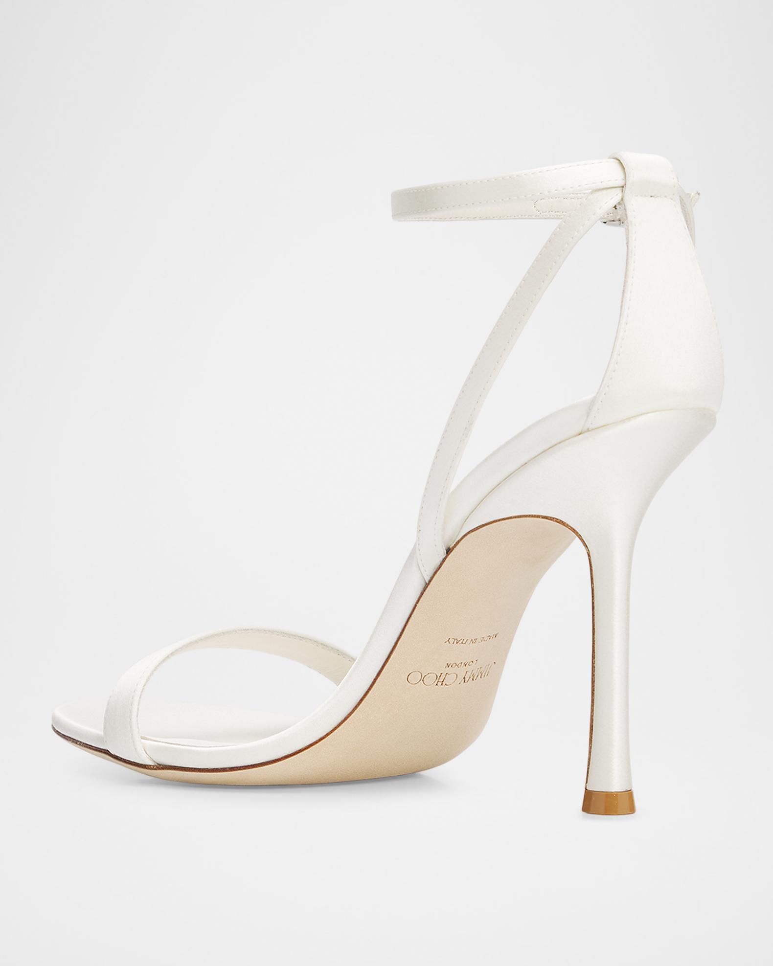 Jimmy Choo Moza 100mm Satin Sandals with Crystal-Embellished
