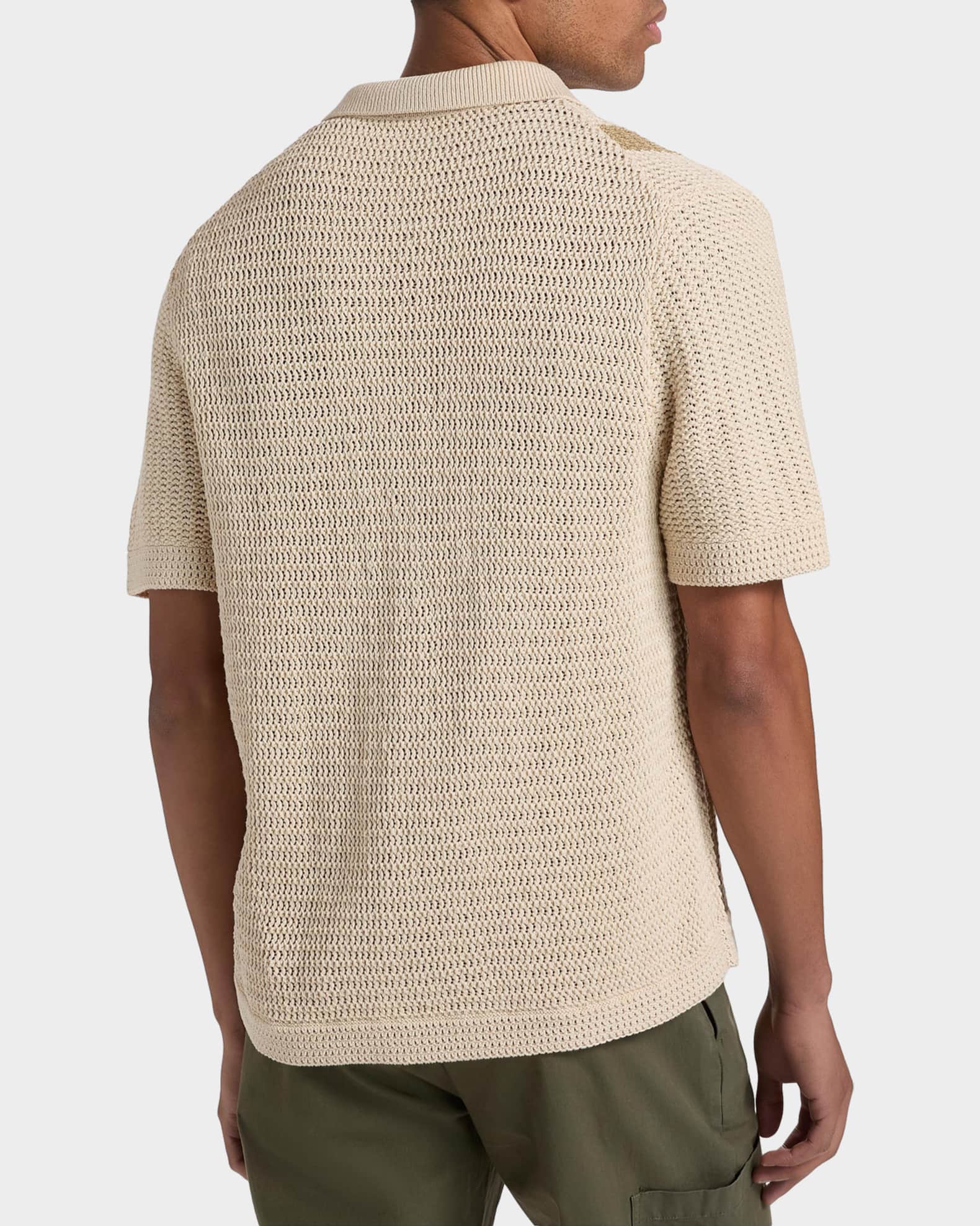 【MLVINCE】CROCHET S/S SHIRTS Vince Men's Cotton Stripe Crochet Short-Sleeve Shirt | Neiman Marcus