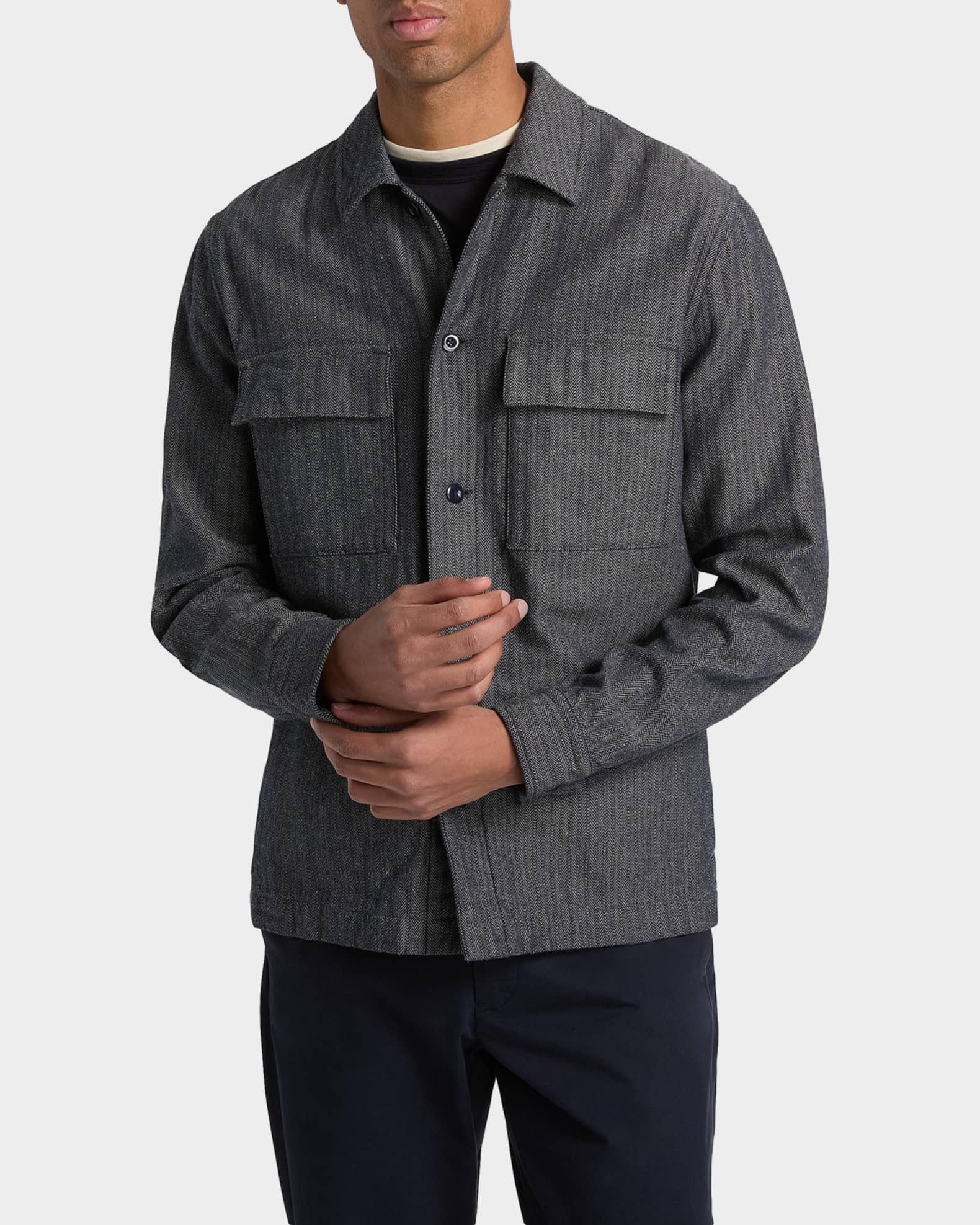 Vince Men's Herringbone Flap-Pocket Overshirt | Neiman Marcus