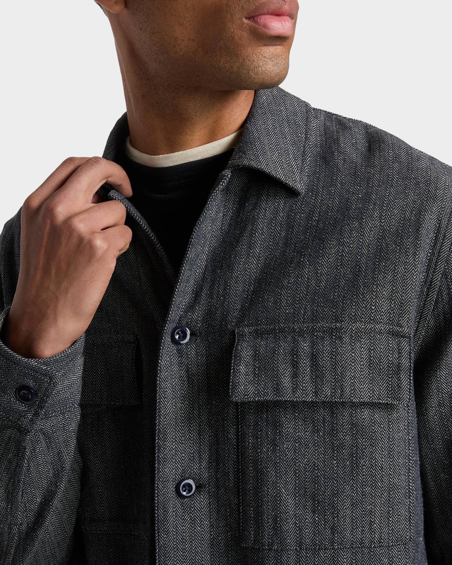 Vince Men's Herringbone Flap-Pocket Overshirt | Neiman Marcus