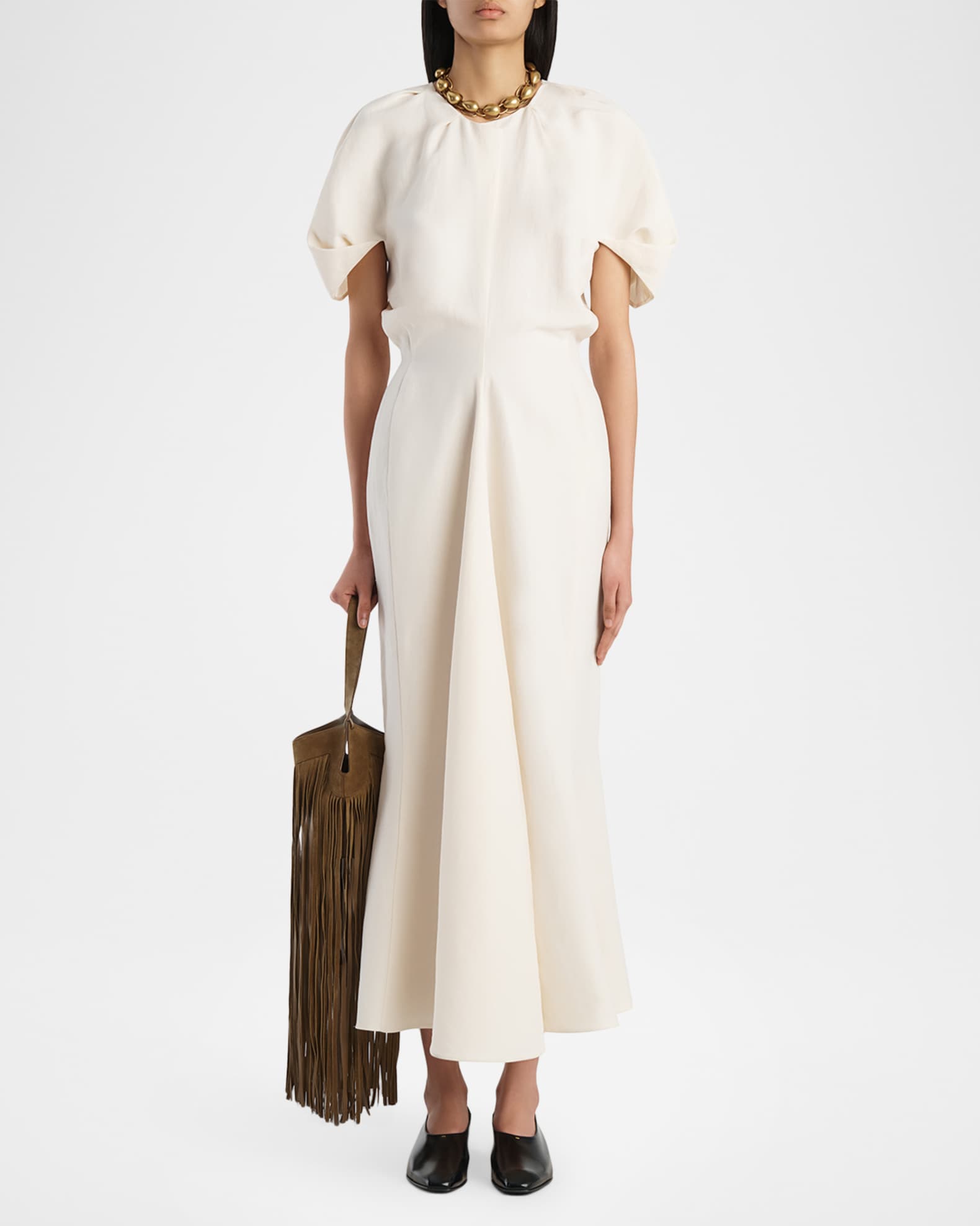 khaite dresses Mahi knitted halterneck maxi dress - light brown Its knitted from wool KHAITE Katia pleated printed satin