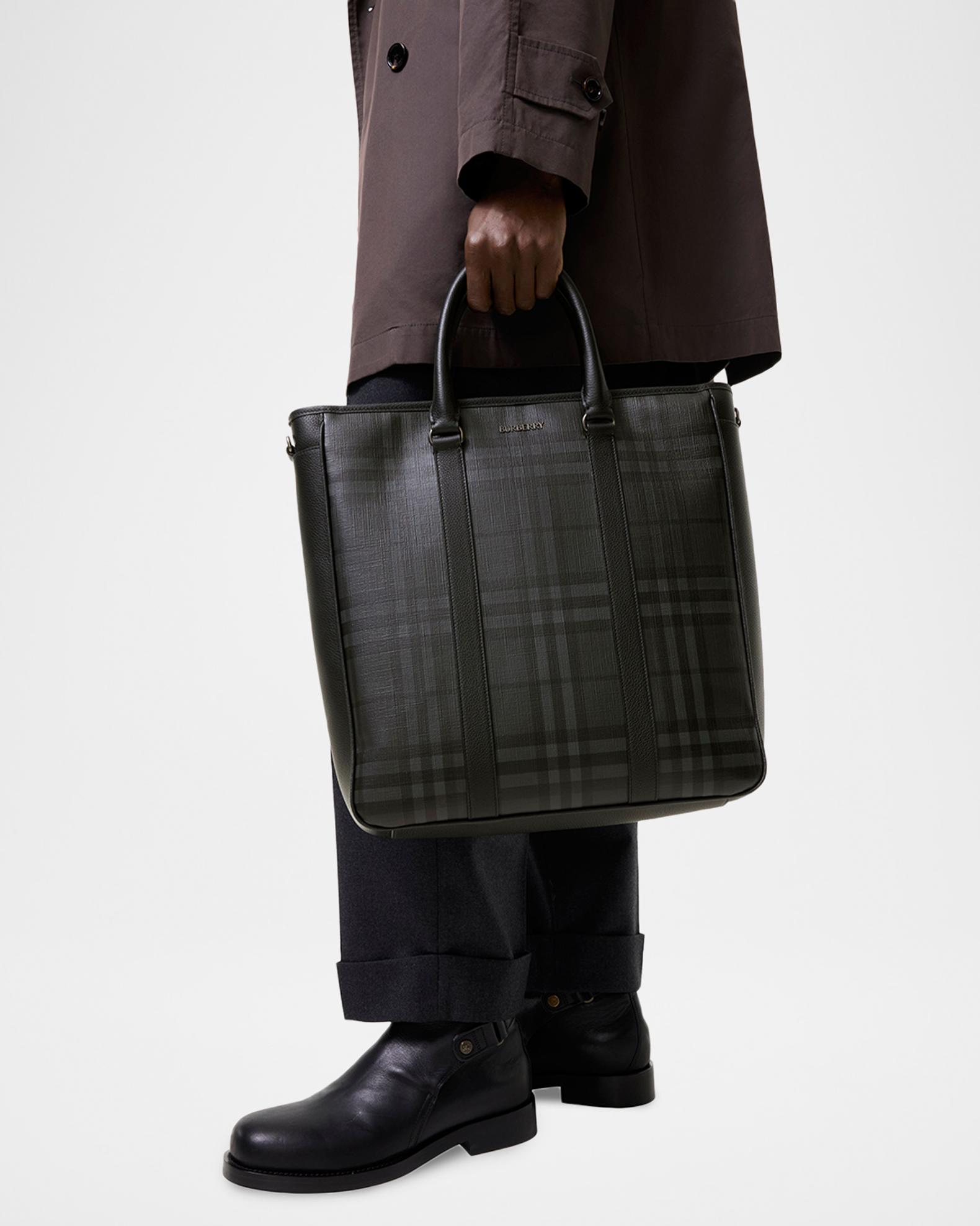 Burberry Men's City Check North/South Tote Bag | Neiman Marcus