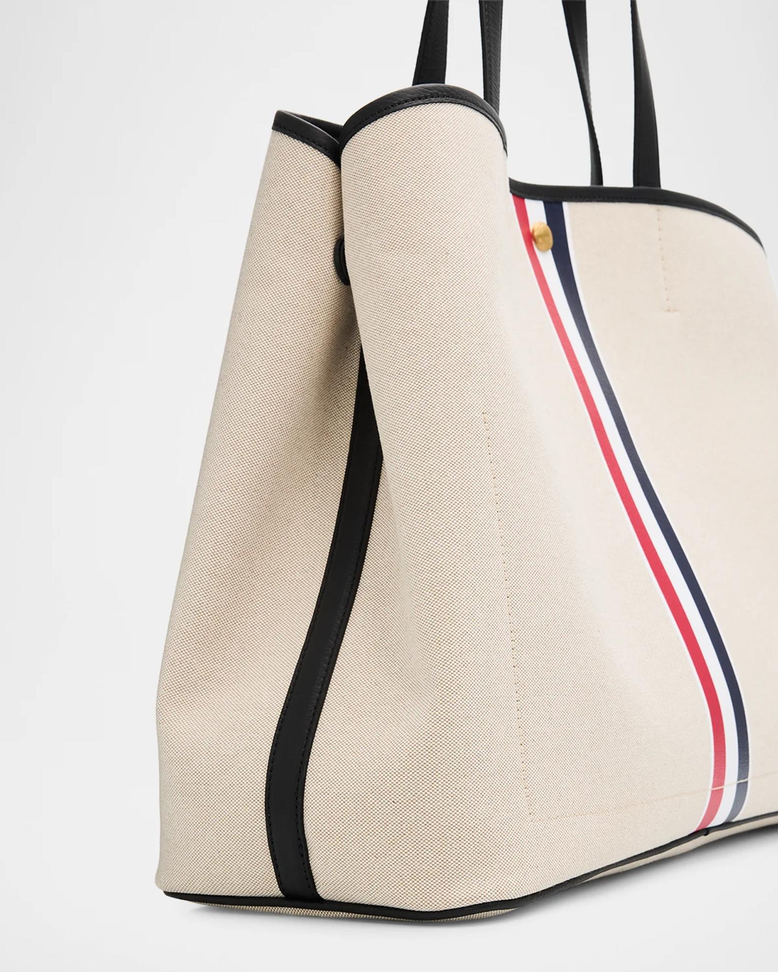 トムブラウン トリコロール キャンバス トートバッグ Thom Browne Tricolor-Striped Canvas Tote Bag | Neiman Marcus