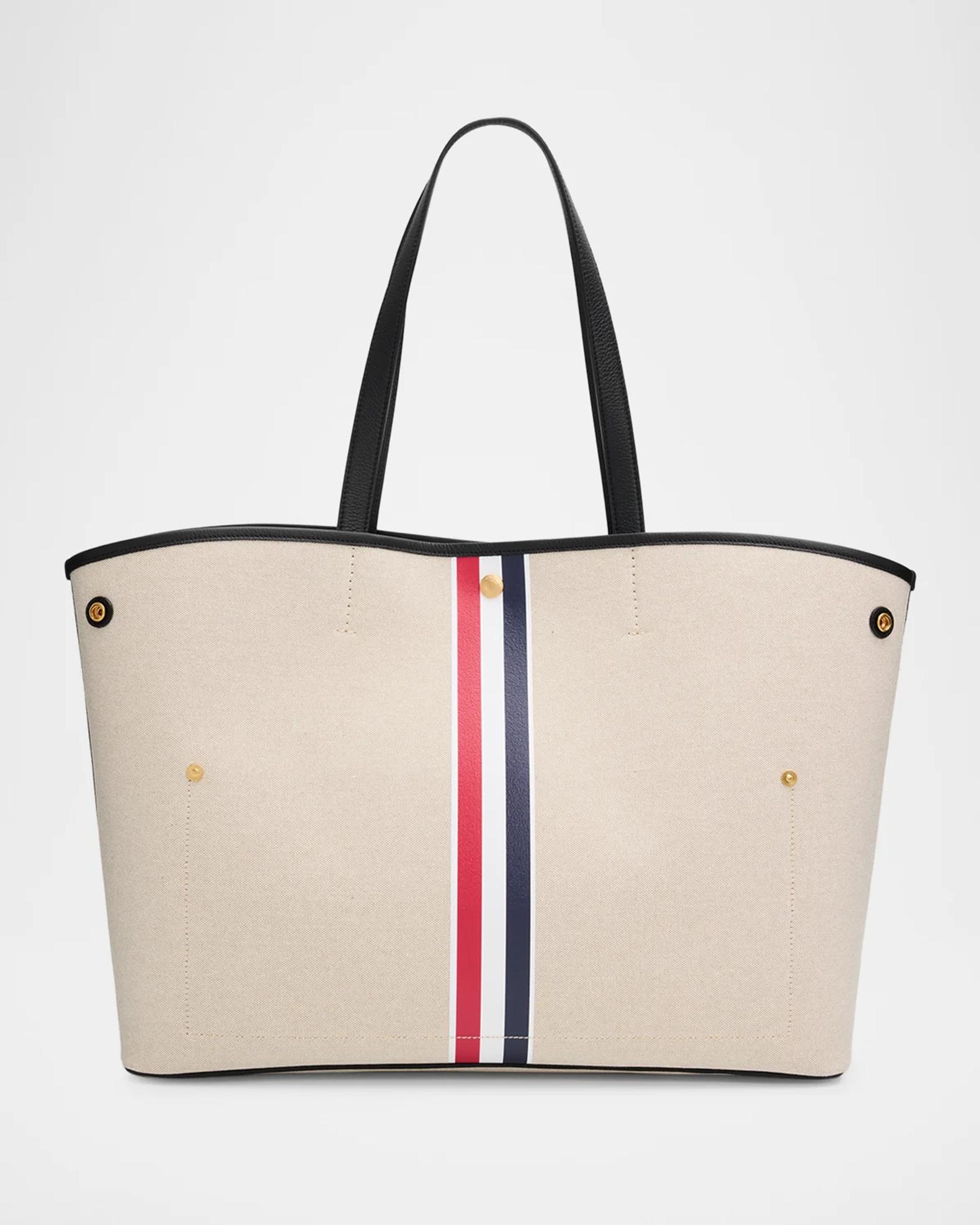 Thom Browne Tricolor-Striped Canvas Tote Bag | Neiman Marcus