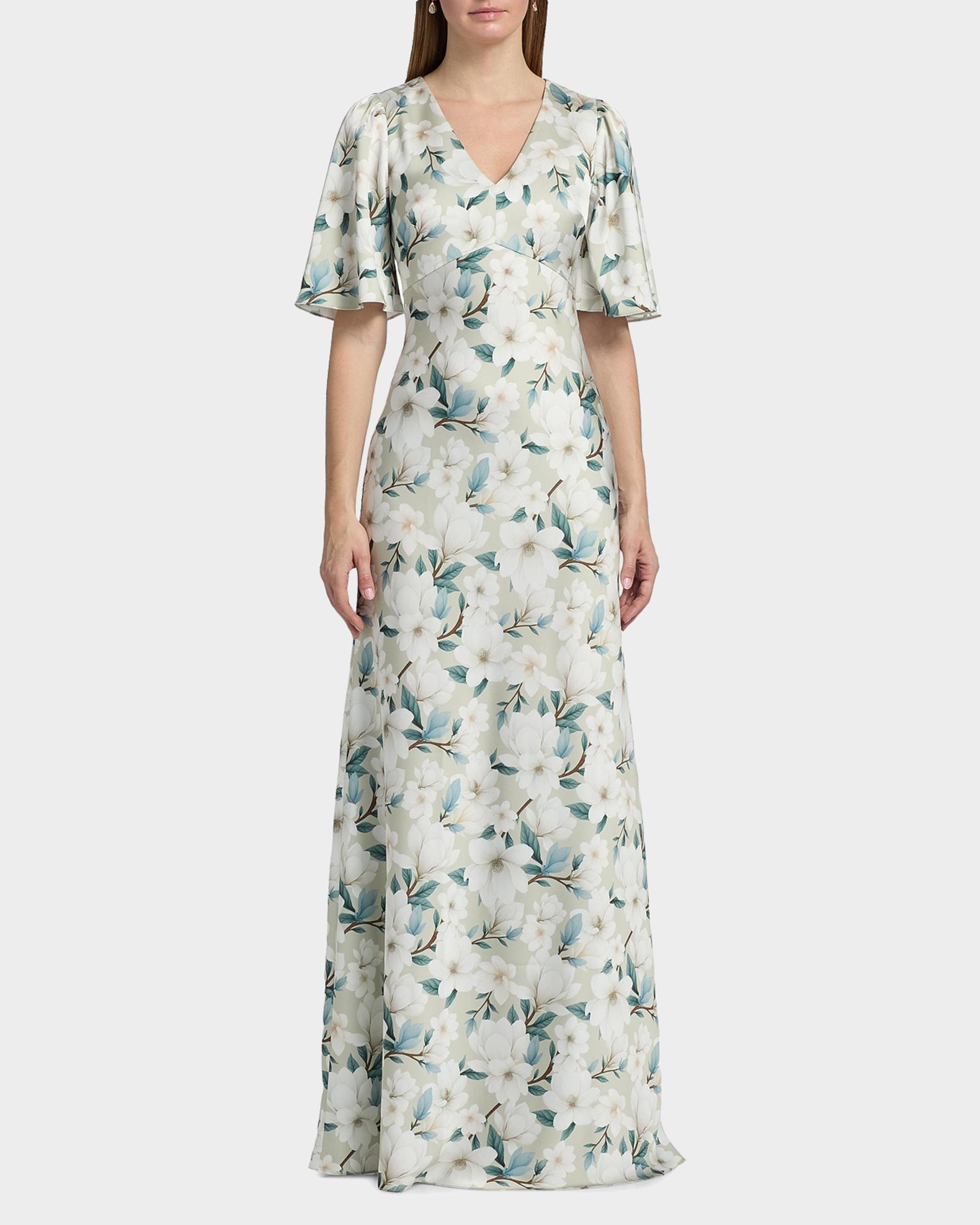 SACHIN BABI Mae Floral Flutter-Sleeve Gown | Neiman Marcus
