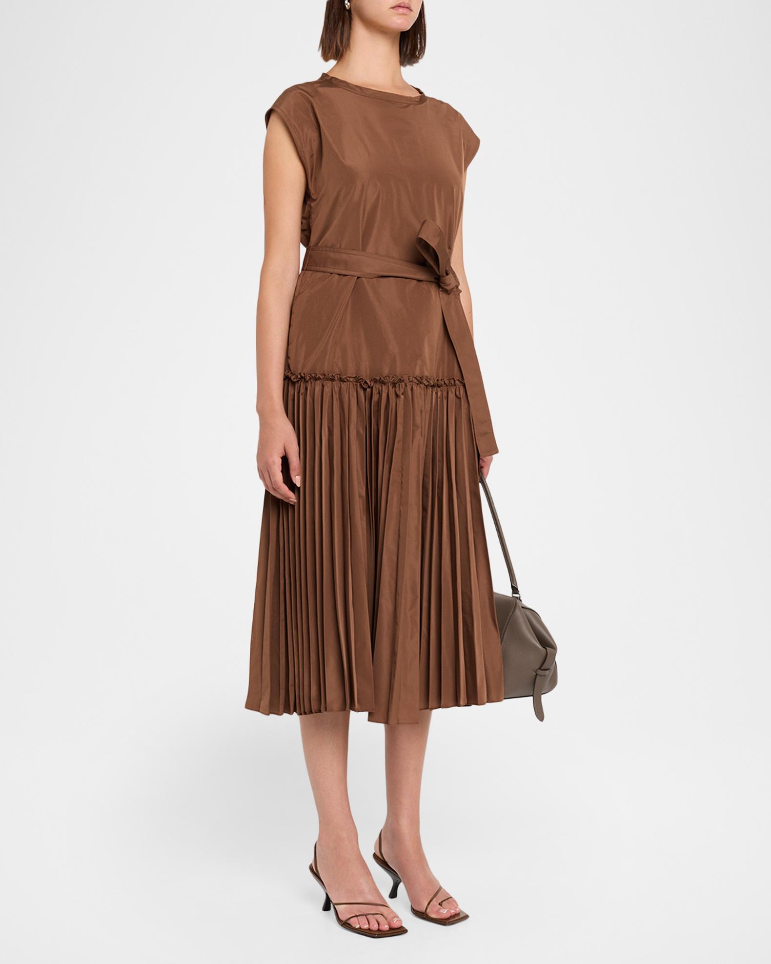 Kobi Halperin Logan Pleated Drop-Waist Midi Dress | Neiman Marcus
