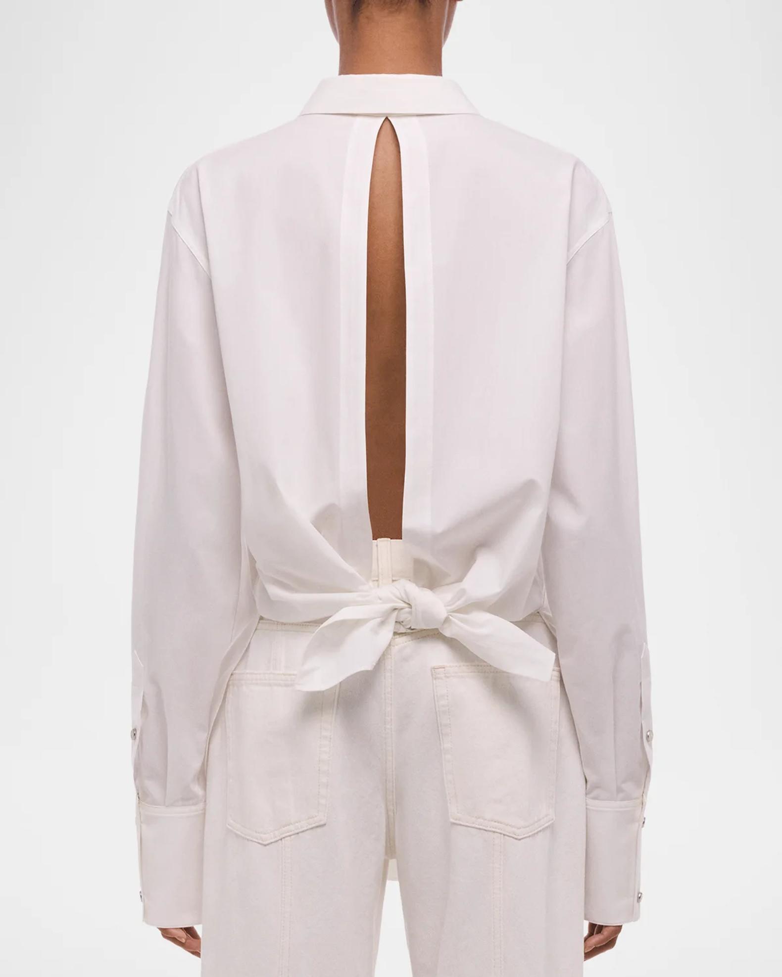 Helmut Lang Tie-Back Button-Front Cotton Shirt | Neiman Marcus