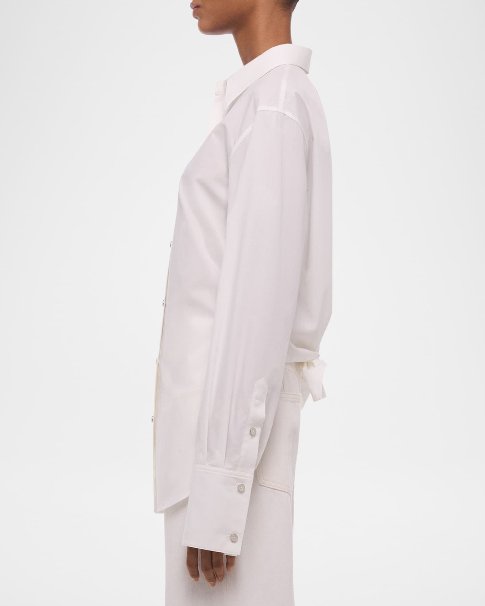 Helmut Lang Tie-Back Button-Front Cotton Shirt | Neiman Marcus