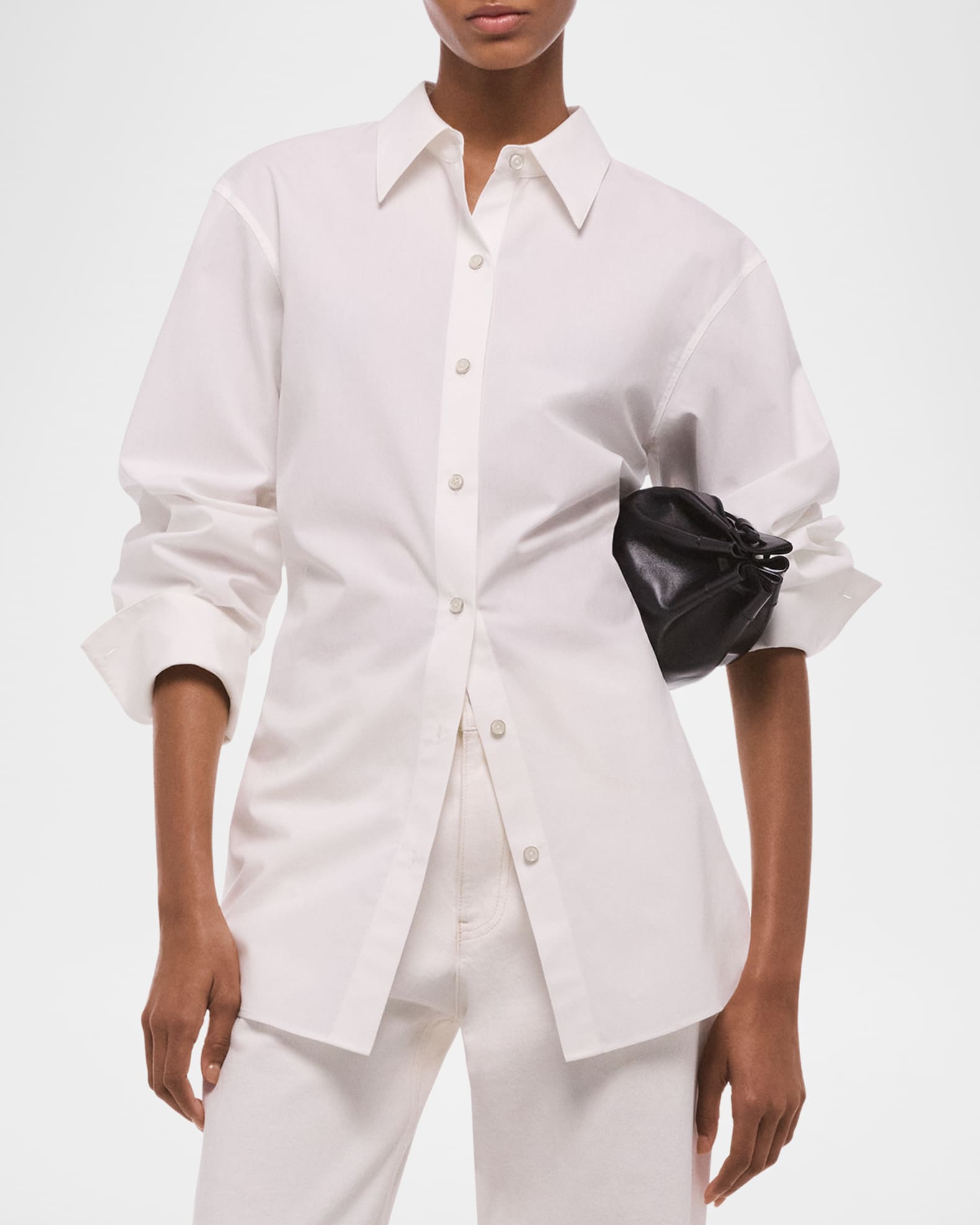 Helmut Lang Tie-Back Button-Front Cotton Shirt | Neiman Marcus