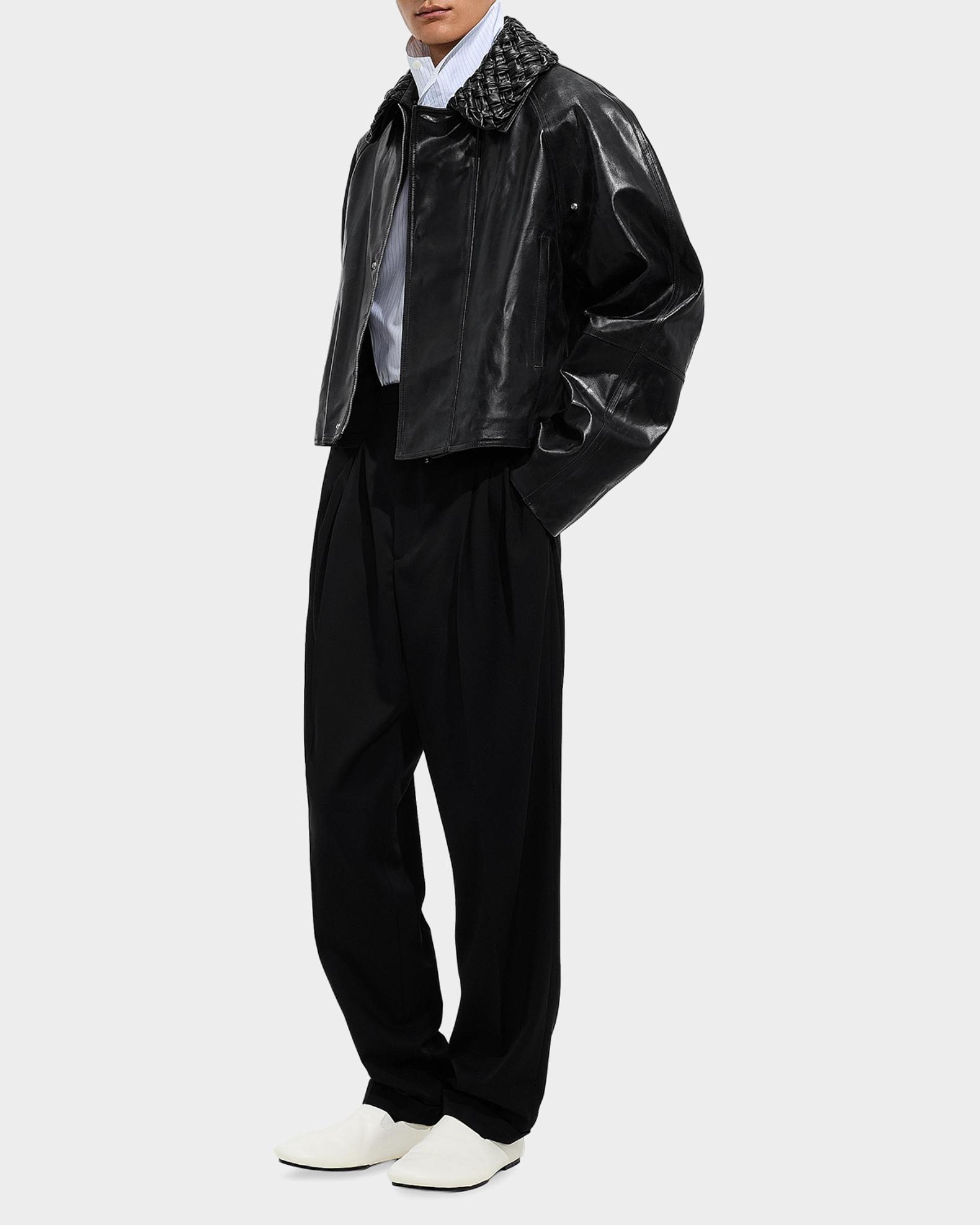 Bottega Veneta Men's Intrecciato-Collar Leather Jacket | Neiman Marcus