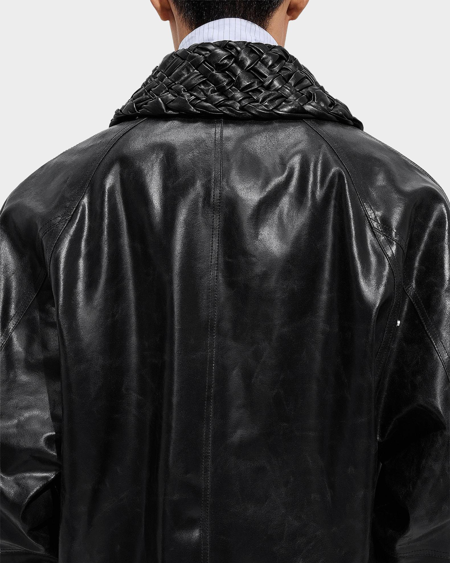 Bottega Veneta Men's Intrecciato-Collar Leather Jacket | Neiman Marcus