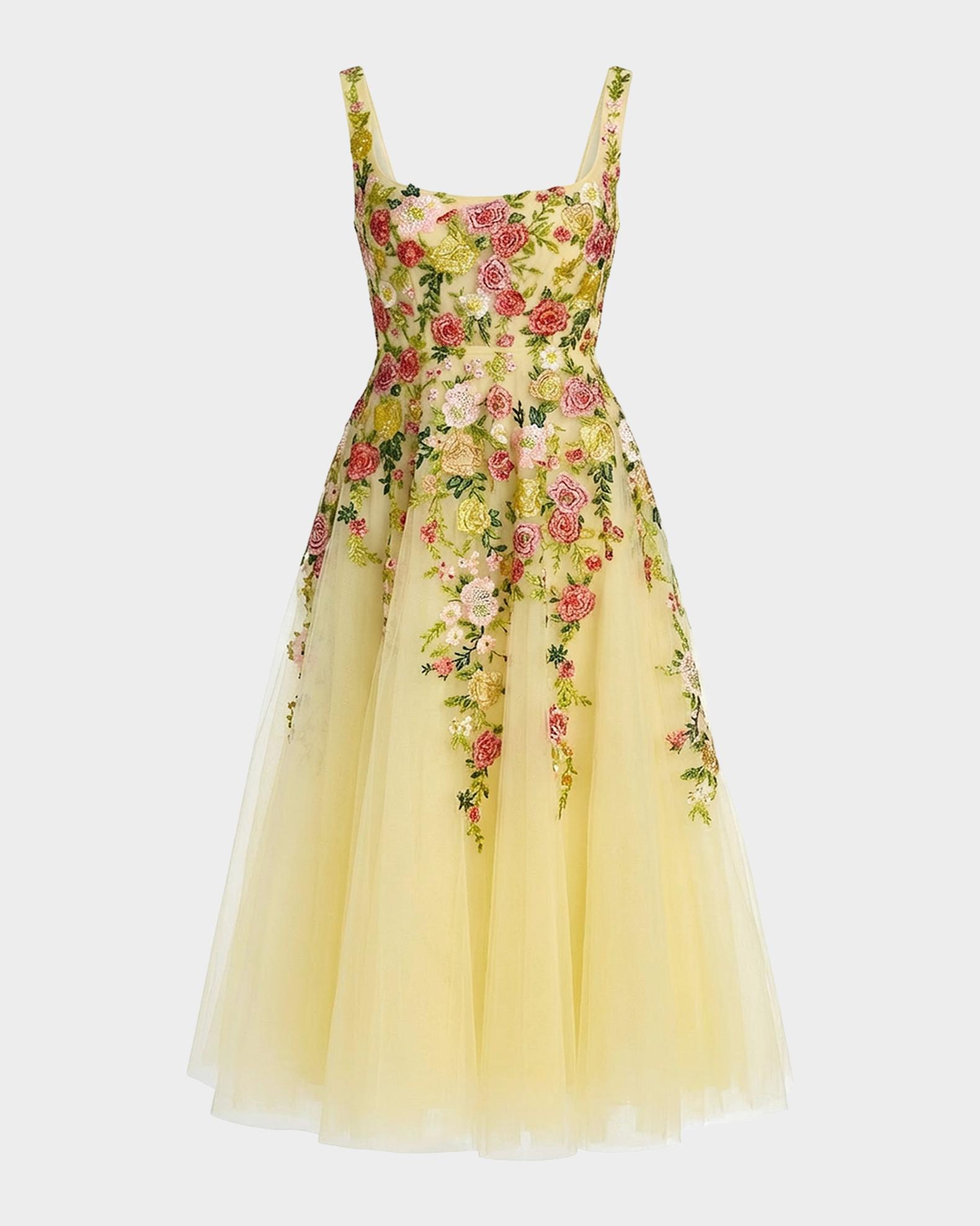 a line tulle midi dress Mac Duggal - Yellow Embroidered A-Line Occasion:GRADUATION black tulle dress that Bianca Stretch Satin Dress COLOUR:WHITE