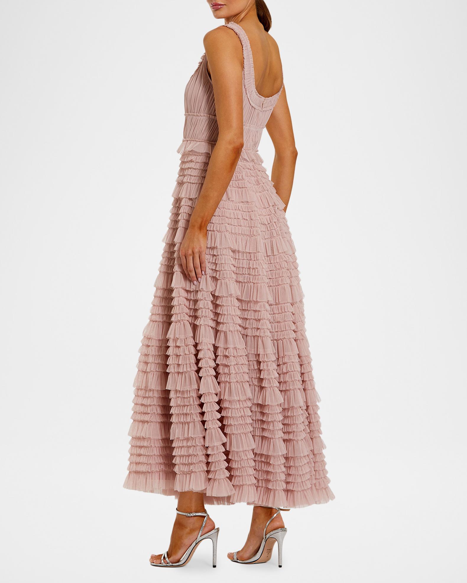 Mac Duggal Micro Ruffle Mesh Maxi Dress | Neiman Marcus