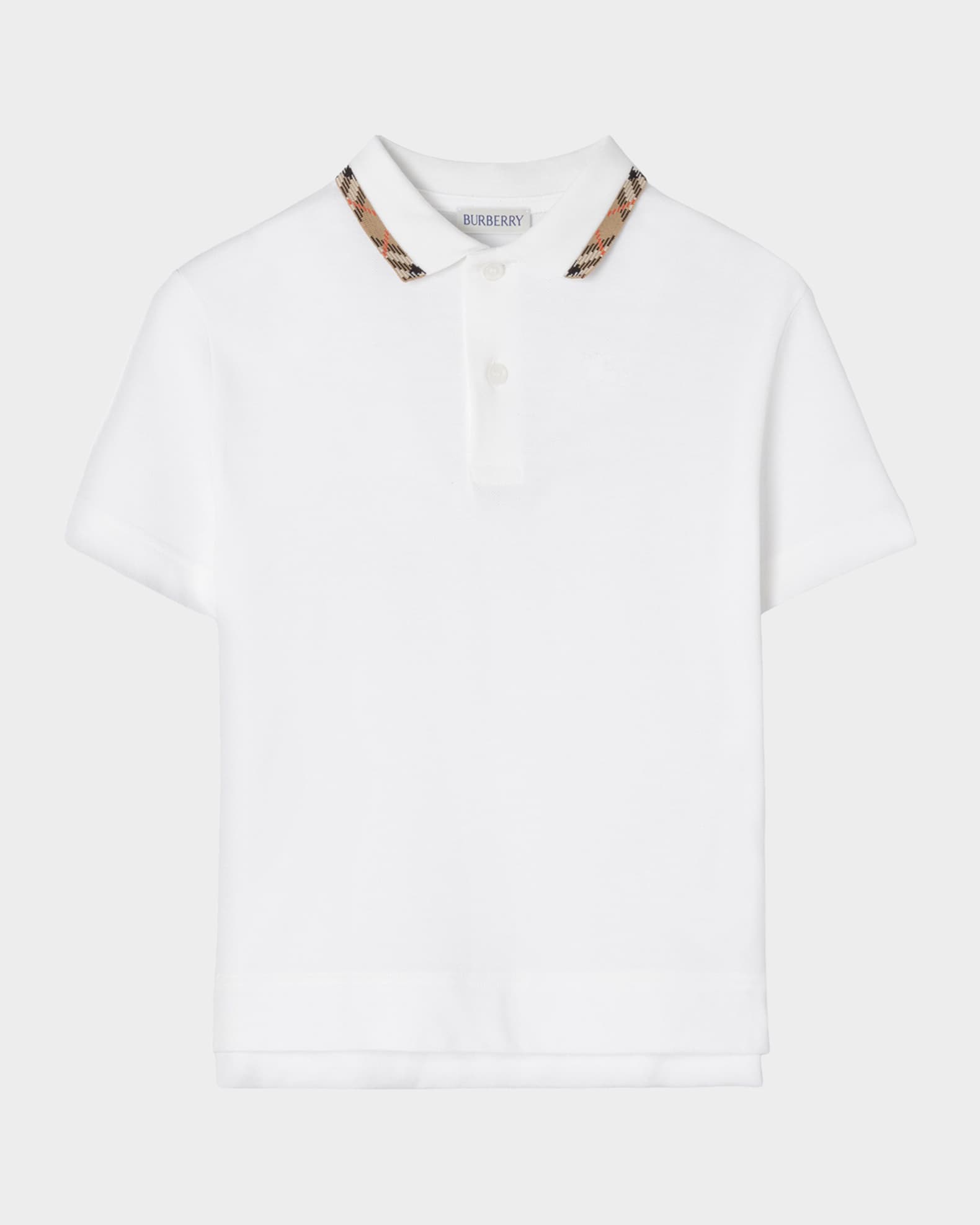 Burberry Boy's Johane Check Collar Cotton Polo Shirt, Size 4-14