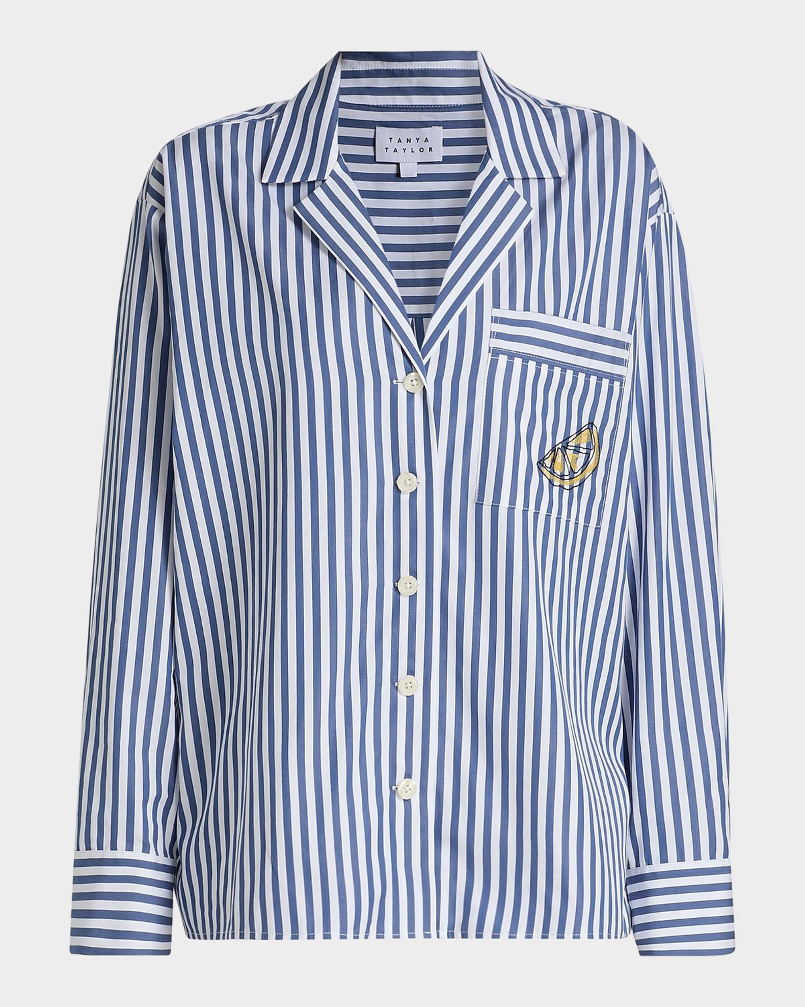 Tanya Taylor Noa Striped Lemon Pocket Button-Front Shirt | Neiman Marcus