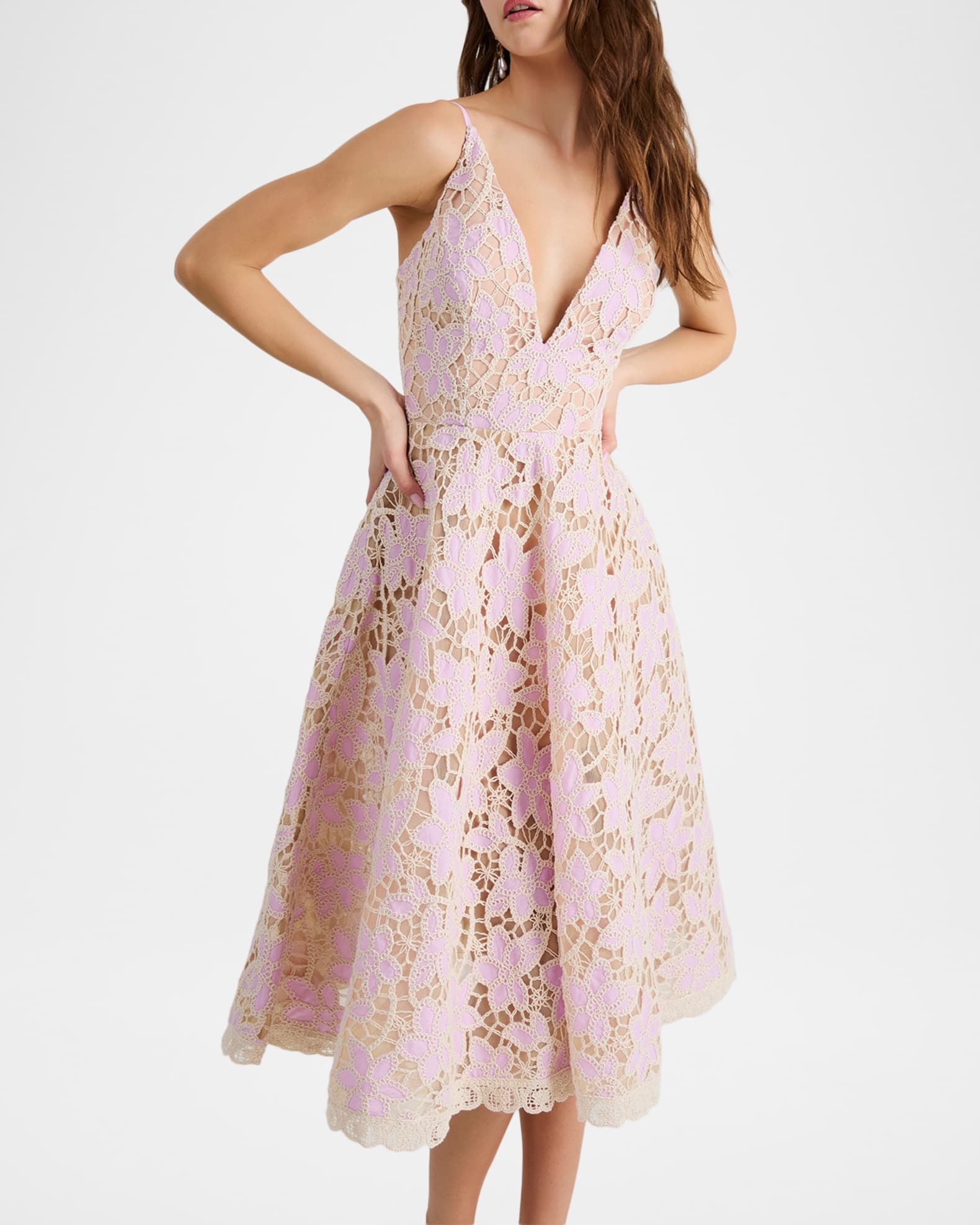 slim fit dress slacks Printed Floral Lace Shift Dress with Bell Sleeves main image 0