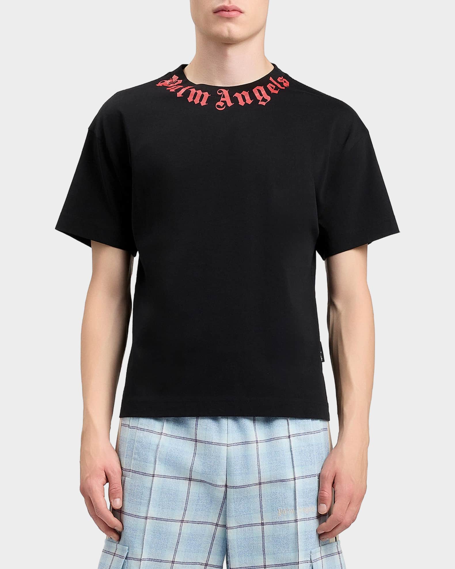 Palm Angels Men's Neck-Logo Crewneck T-Shirt | Neiman Marcus
