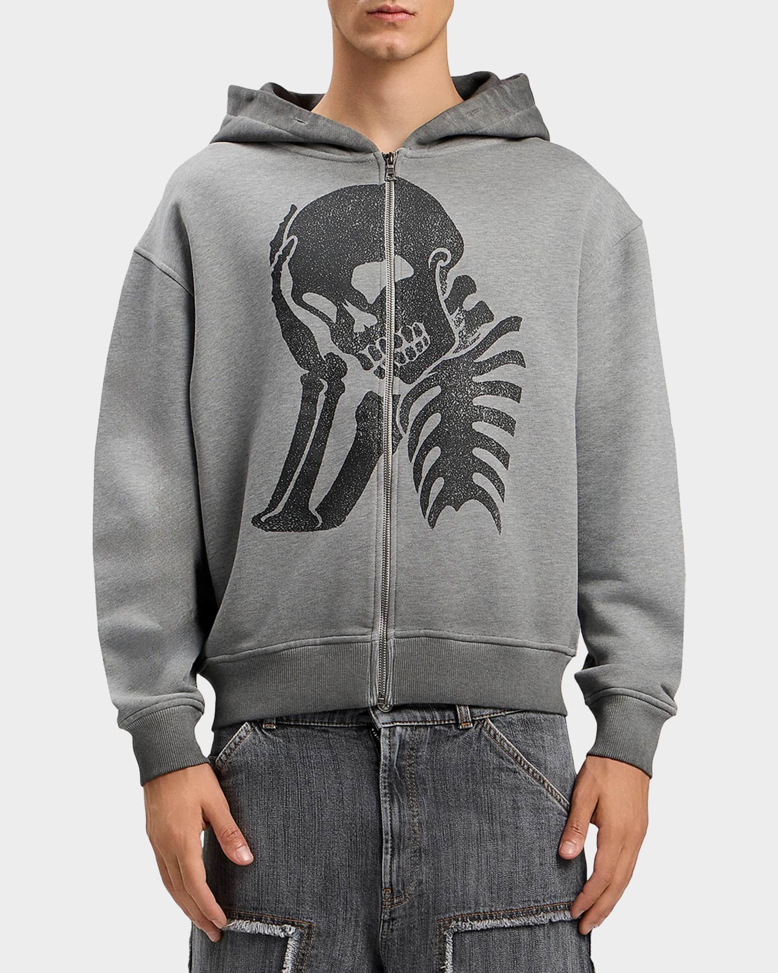 Palm Angels Men's Skull-Print Logo Zip-Front Hoodie | Neiman Marcus