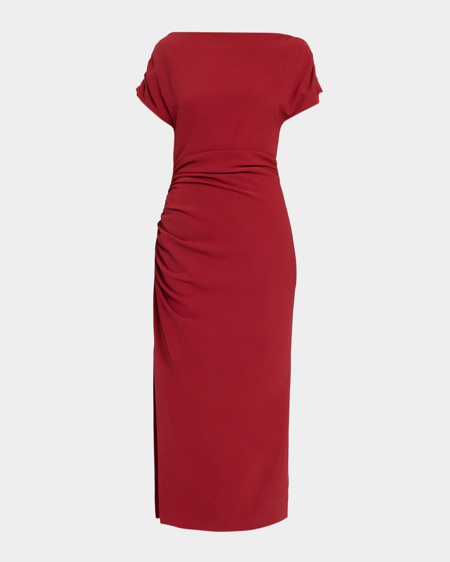Lela Rose Women's Side Ruched Crêpe Midi Dress - Wine