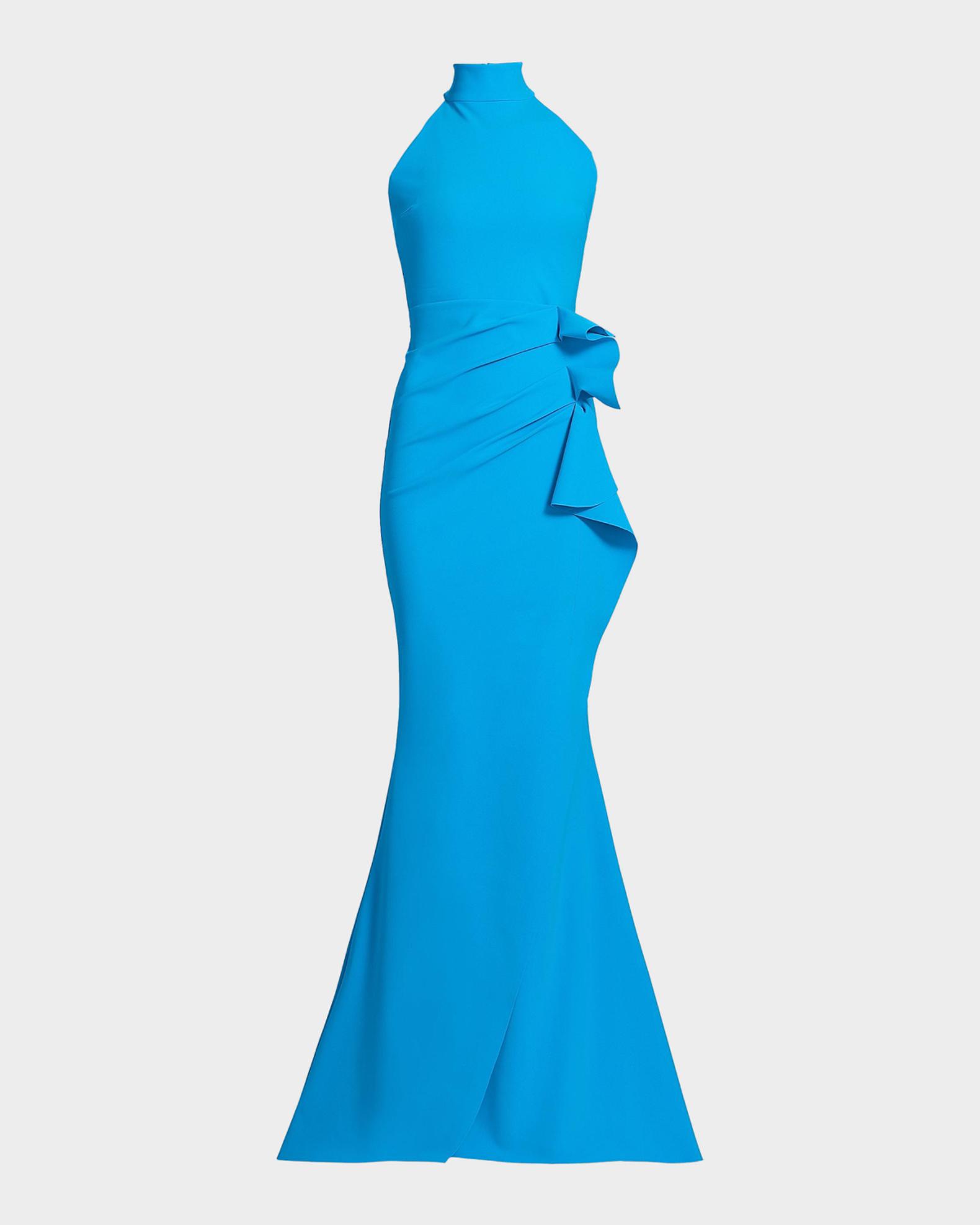 chiara boni halter dress La Petite Robe Gudrum Ruffle Gown, Catalina Blue, Women's, 52 (16) Lisa Higuchi