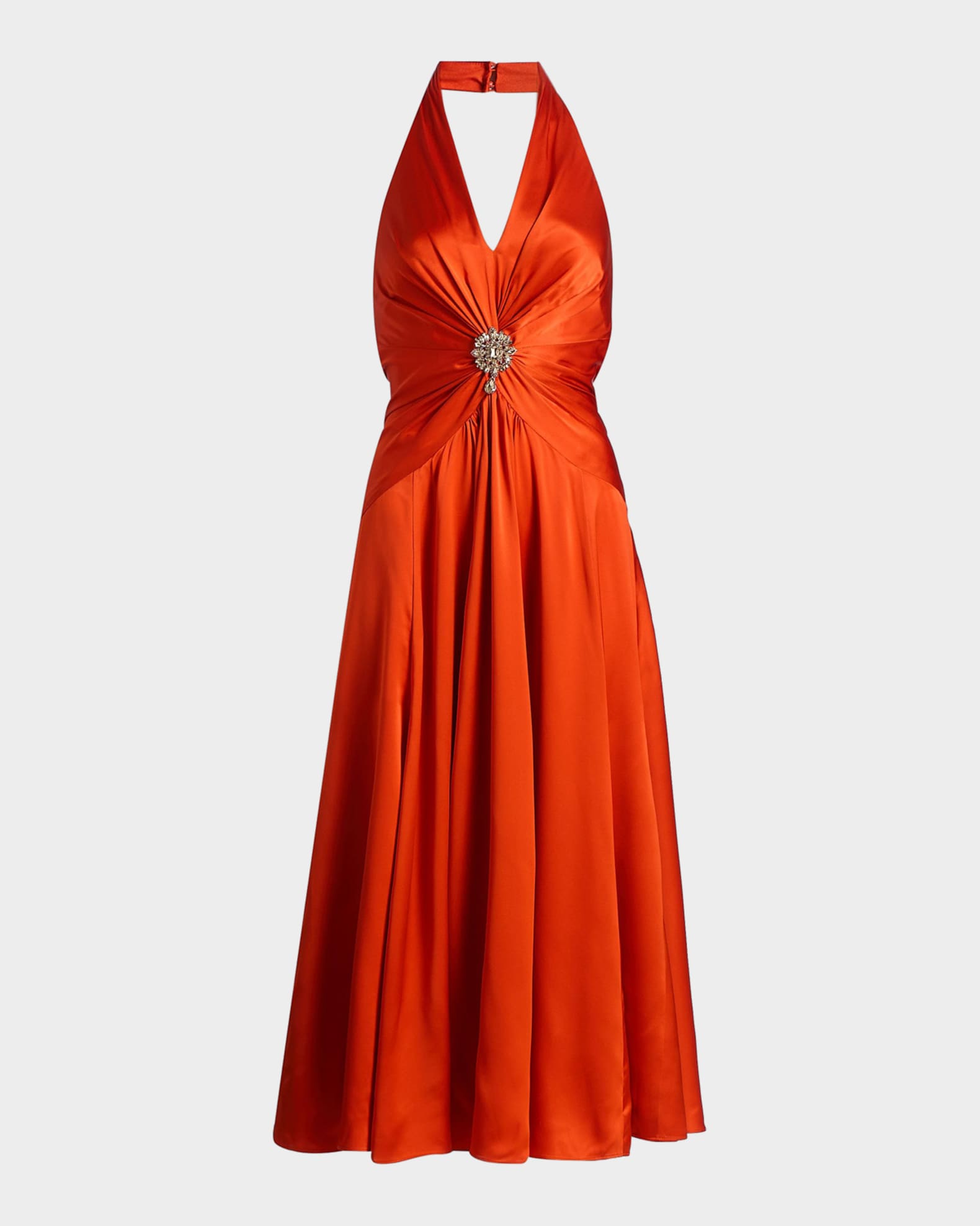 orange halter midi dress Orange Halter Neck Open Knit Midi Dress main image 0