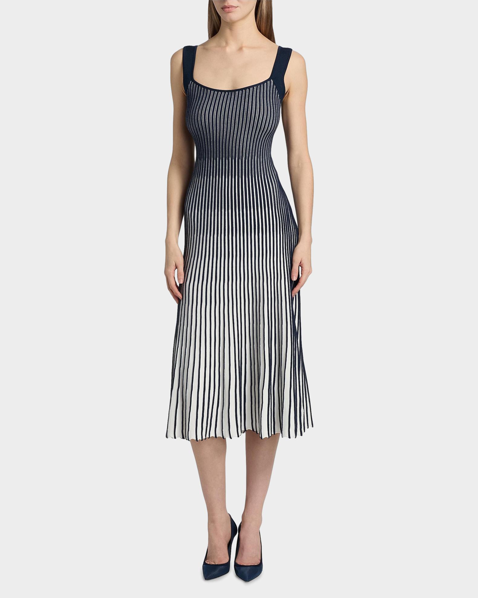 waverly grey mel dress Milly Jolie Pleated Ombré Rib-Knit Midi-Dress - Navy White NA-02.23.26AM