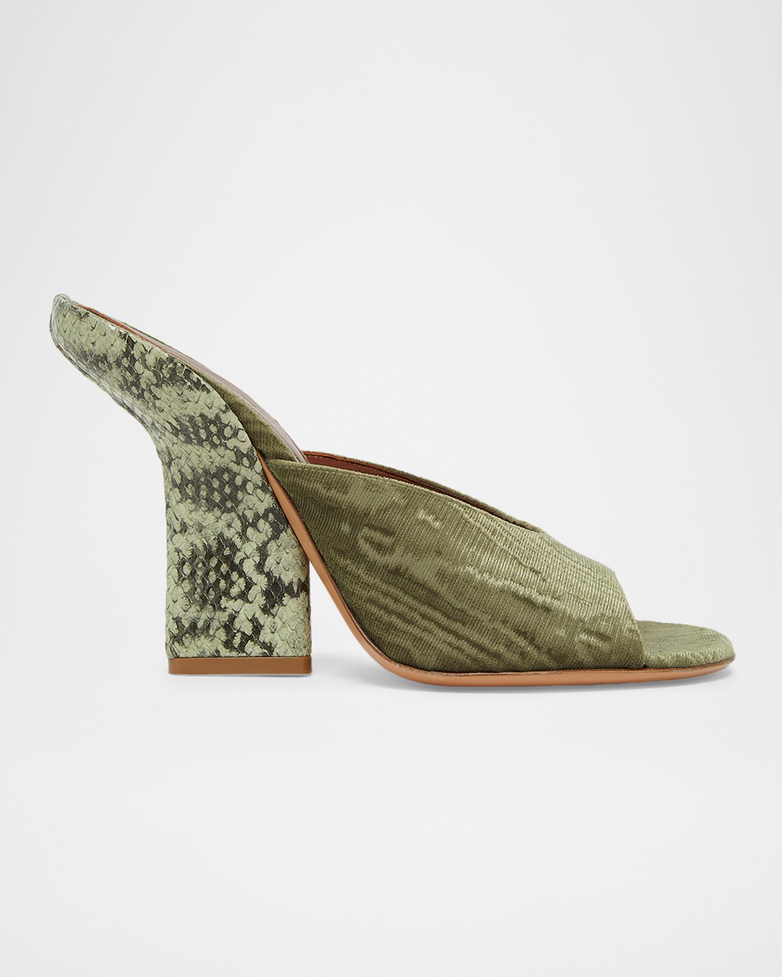 Dries Van Noten 120mm Velvet and Snake-Effect Leather Mules