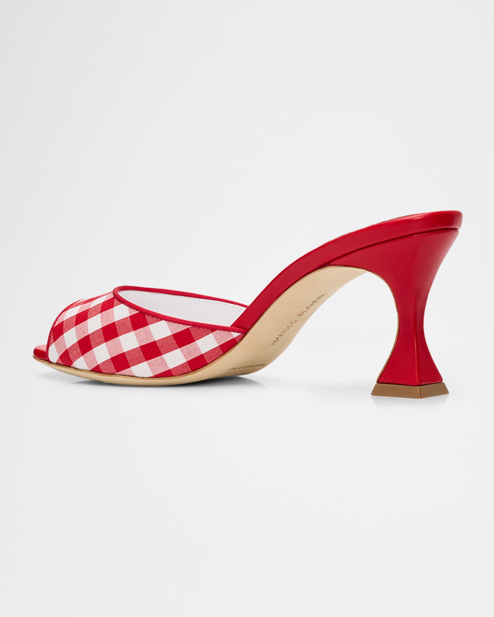 Manolo Blahnik 70mm Jadara Gingham Mules | Neiman Marcus