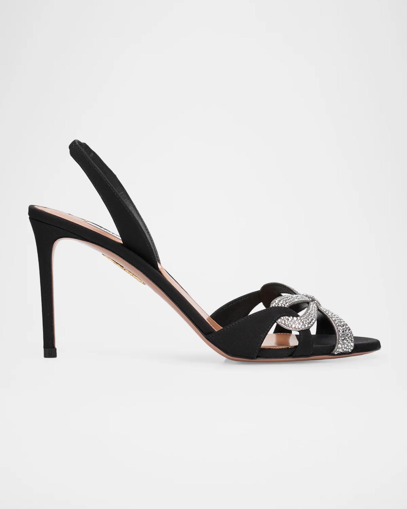 Aquazzura 85mm Crystal Ribbon Kiss Slingback Sandals | Neiman Marcus
