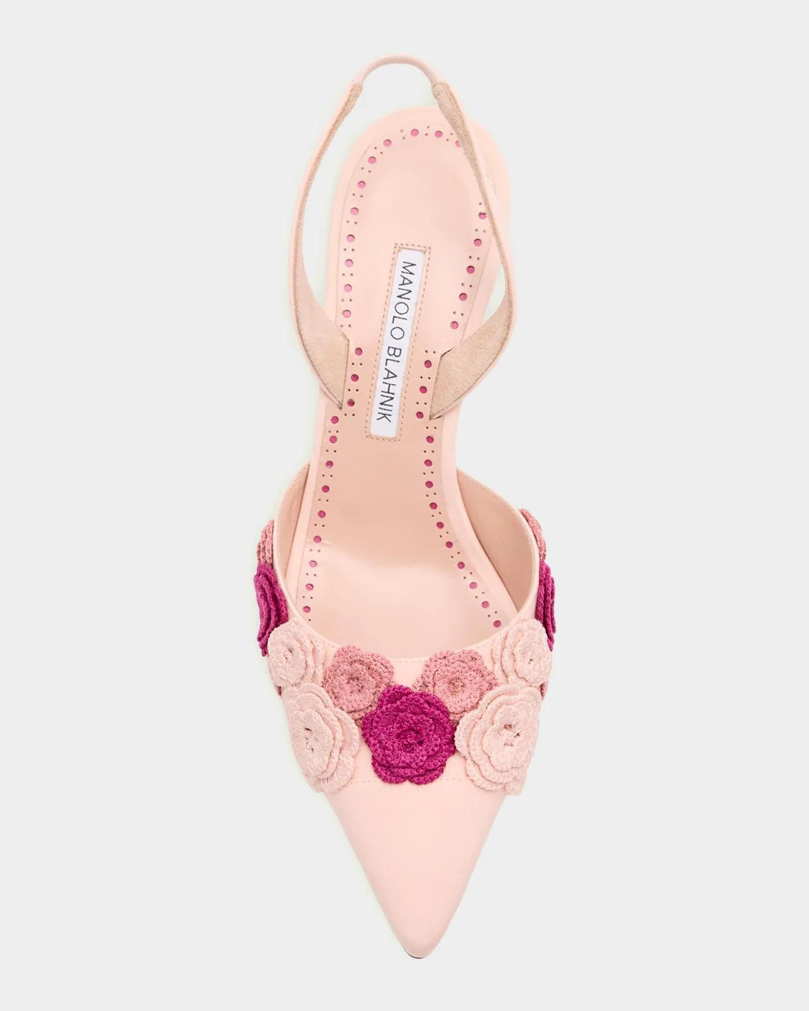 Manolo Blahnik 70mm Svemutasli Gala Floral Satin Slingback Pumps