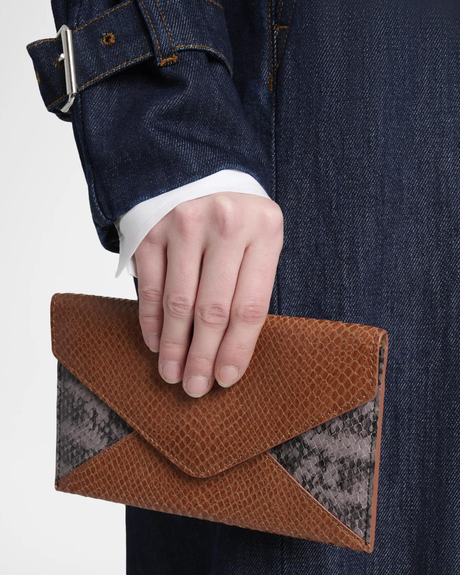 Dries Van Noten Snakeskin-Embossed Leather Envelope Pouch Bag