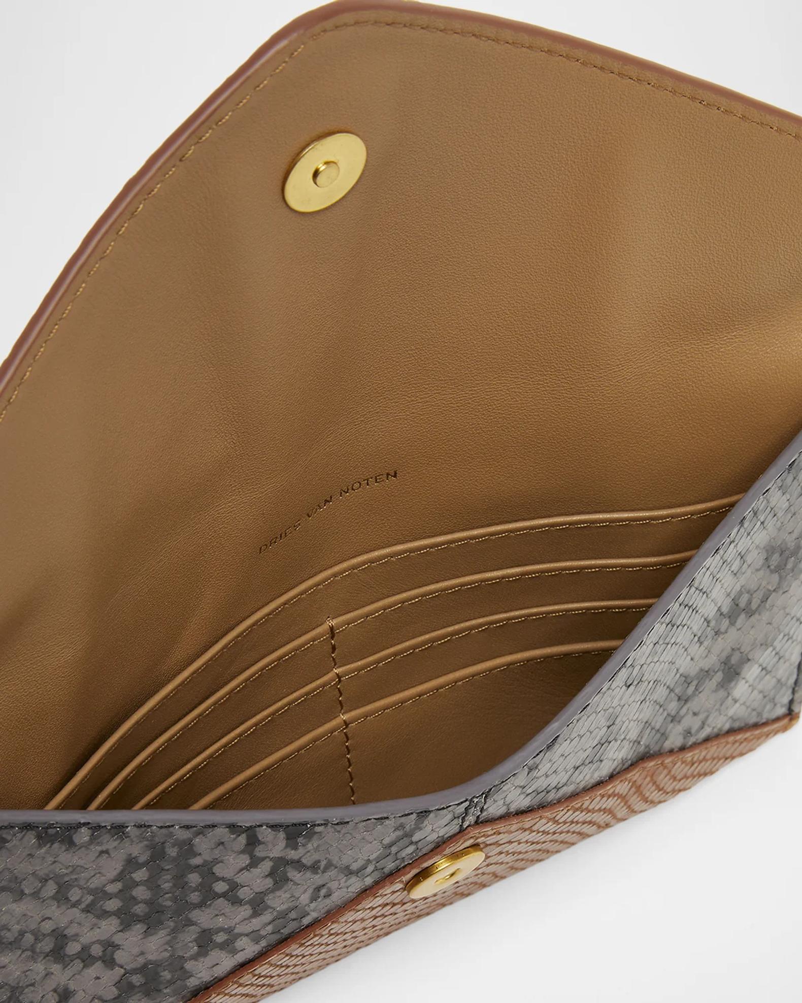 Dries Van Noten Snakeskin-Embossed Leather Envelope Pouch Bag