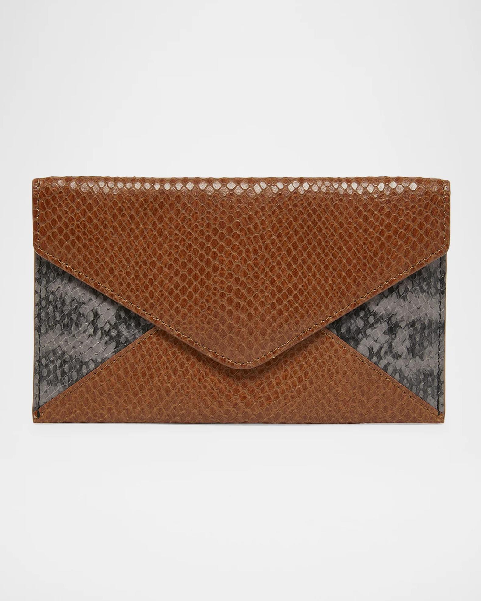Dries Van Noten Snakeskin-Embossed Leather Envelope Pouch Bag
