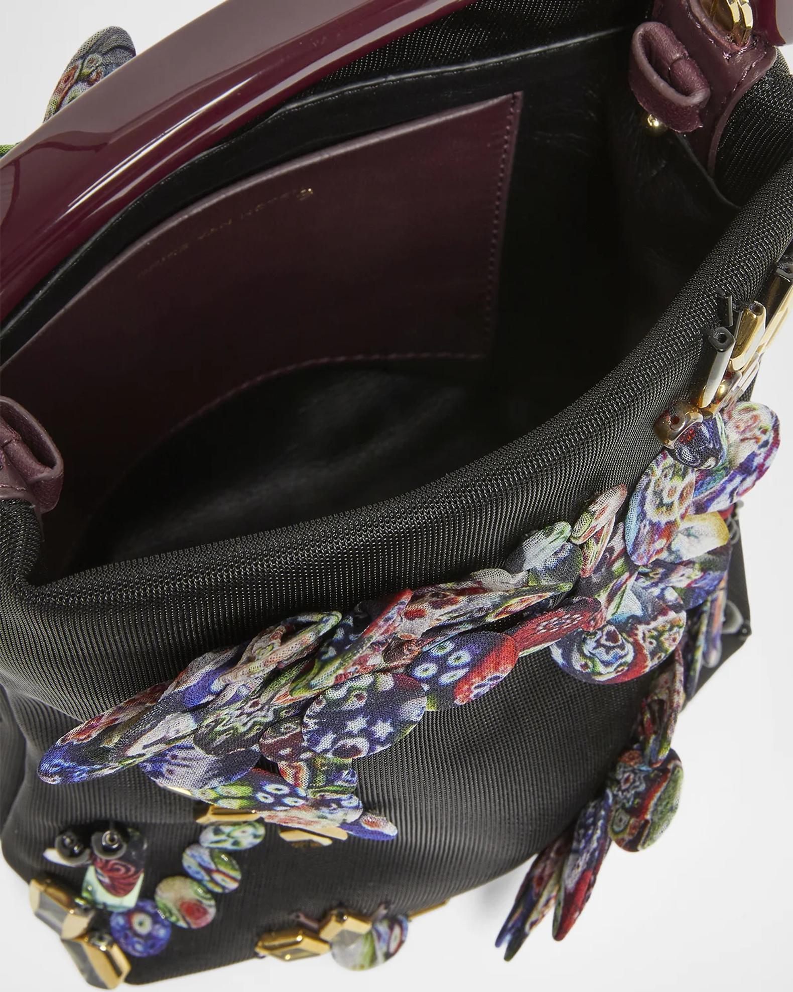 Dries Van Noten Beaded Floral Applique Top-Handle Bag | Neiman Marcus