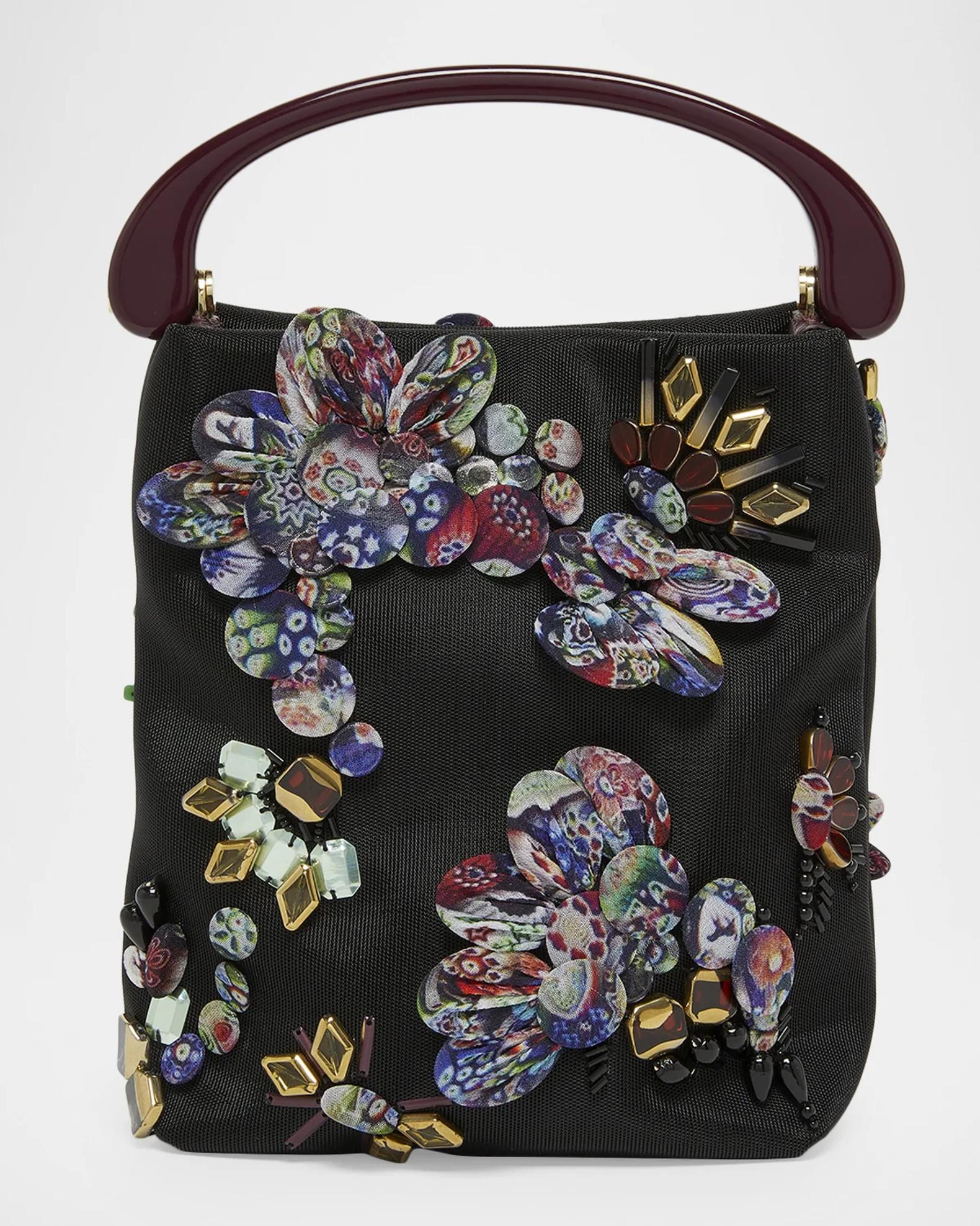 Dries Van Noten Beaded Floral Applique Top-Handle Bag | Neiman Marcus