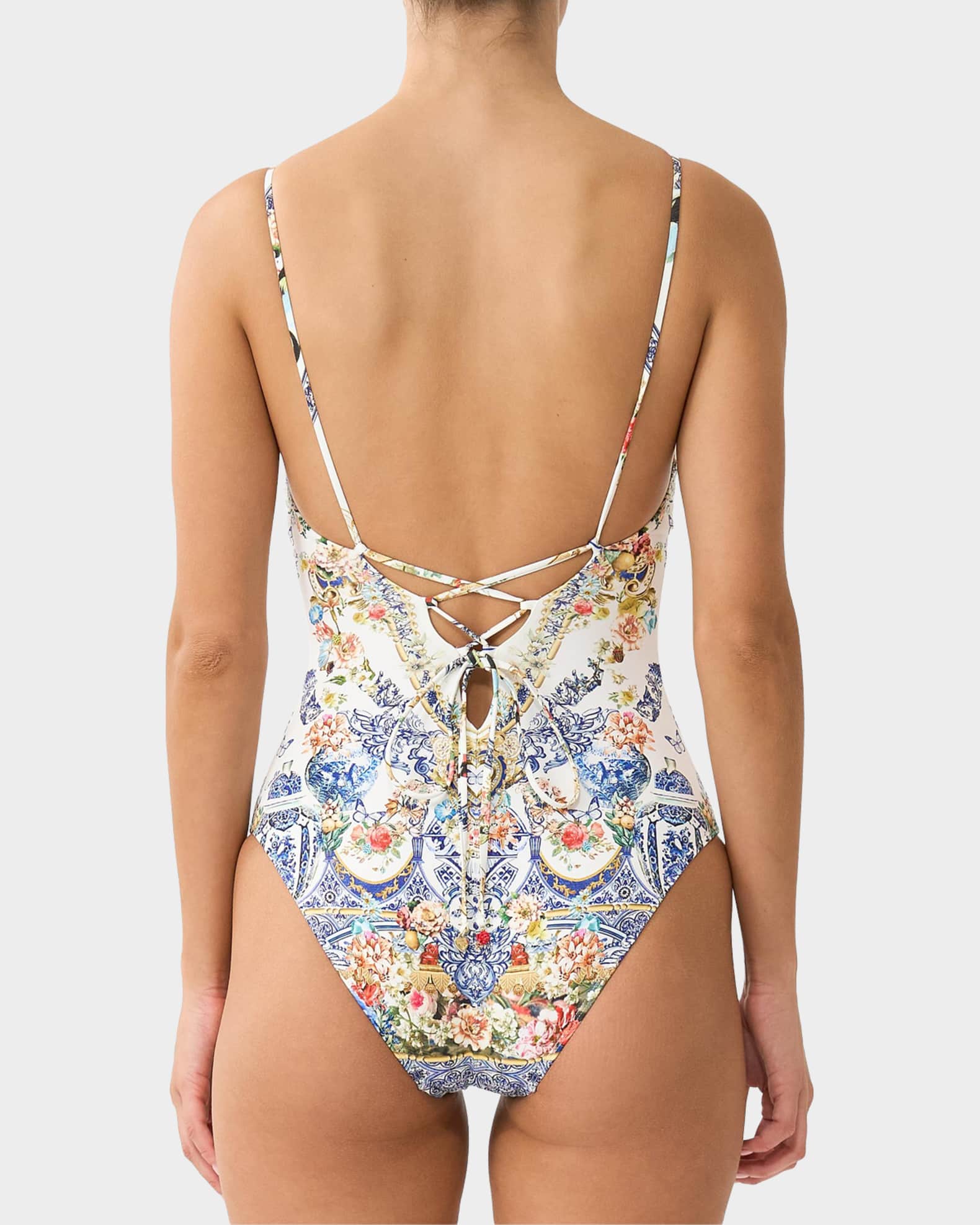 Camilla The Pottery Parlour Lace-Up V-Neck One-Piece Swimsuit
