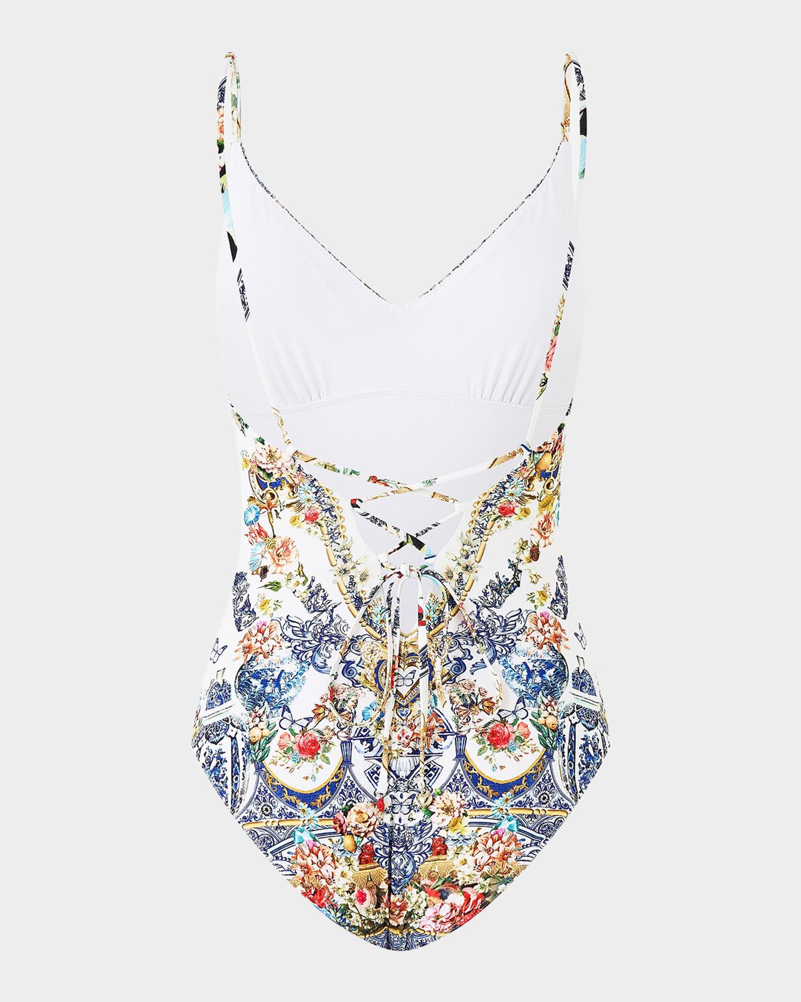 Camilla The Pottery Parlour Lace-Up V-Neck One-Piece Swimsuit 