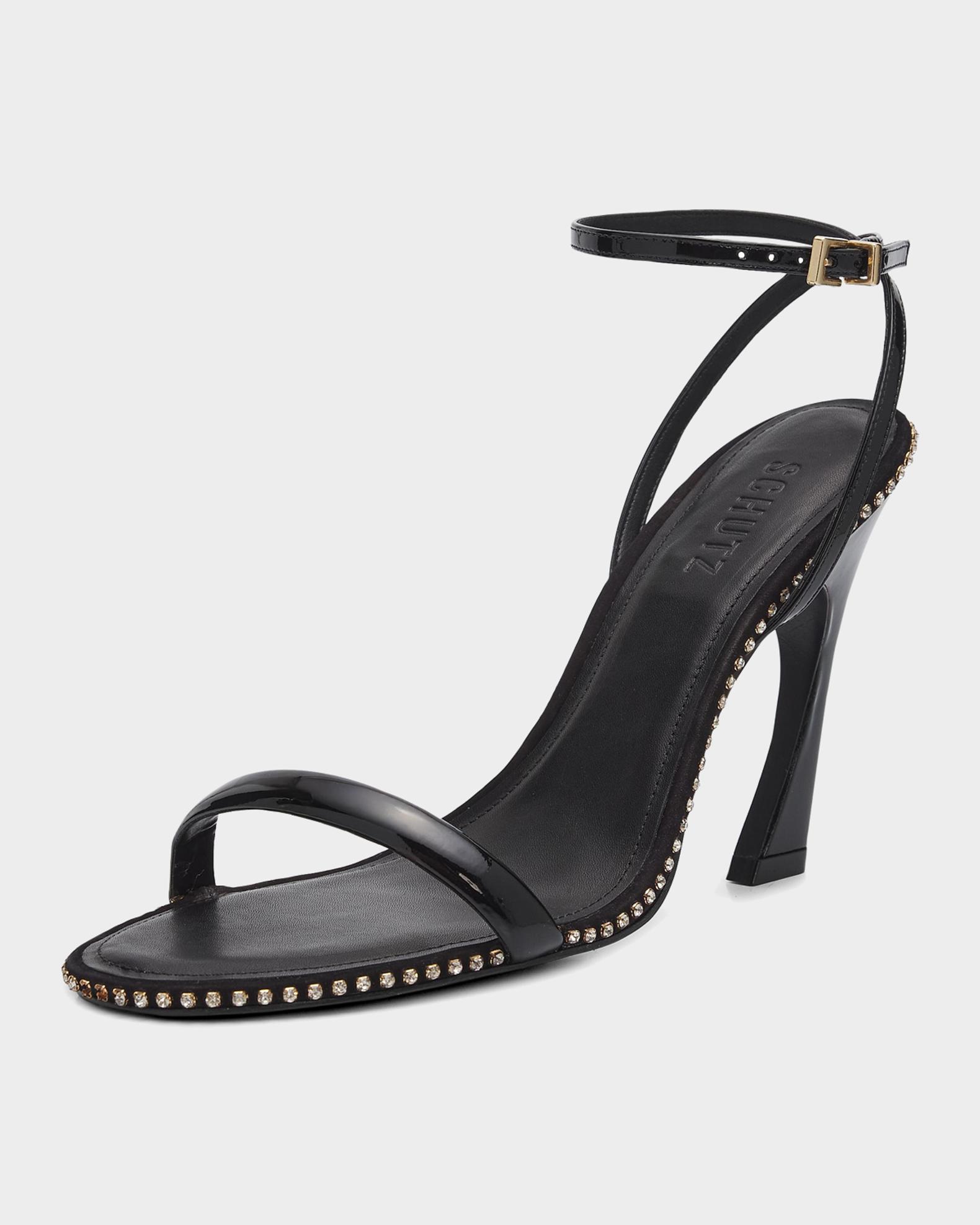 Schutz Lexi 100MM Crystal-Trim Patent Leather Sandals | Neiman Marcus