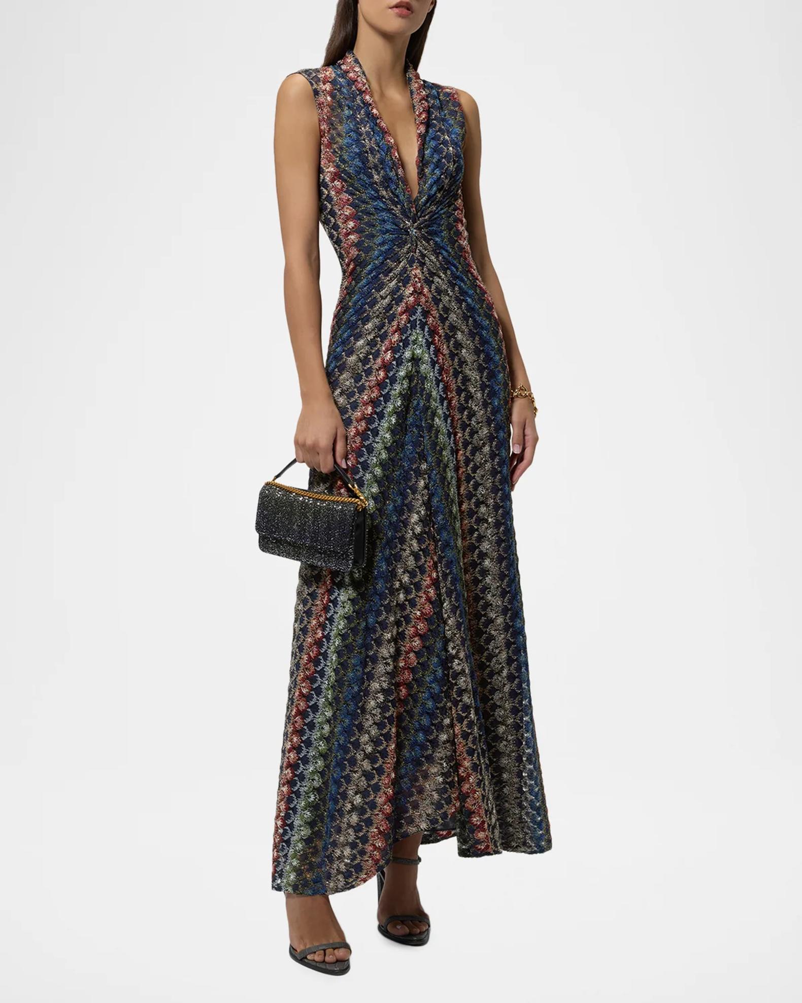 Missoni Plunging Twisted Metallic Lace Knit Maxi Dress | Neiman Marcus