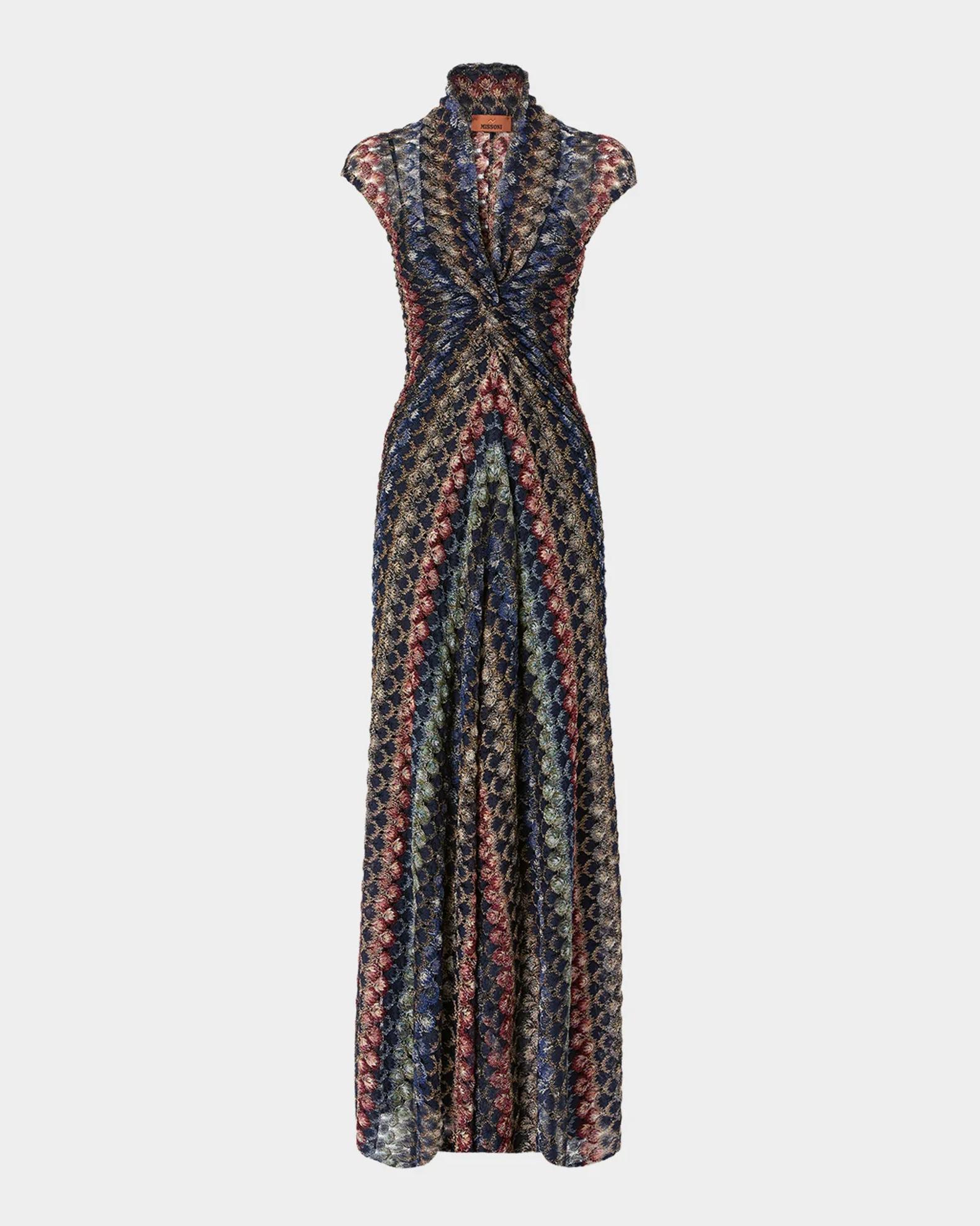 Missoni Plunging Twisted Metallic Lace Knit Maxi Dress | Neiman Marcus