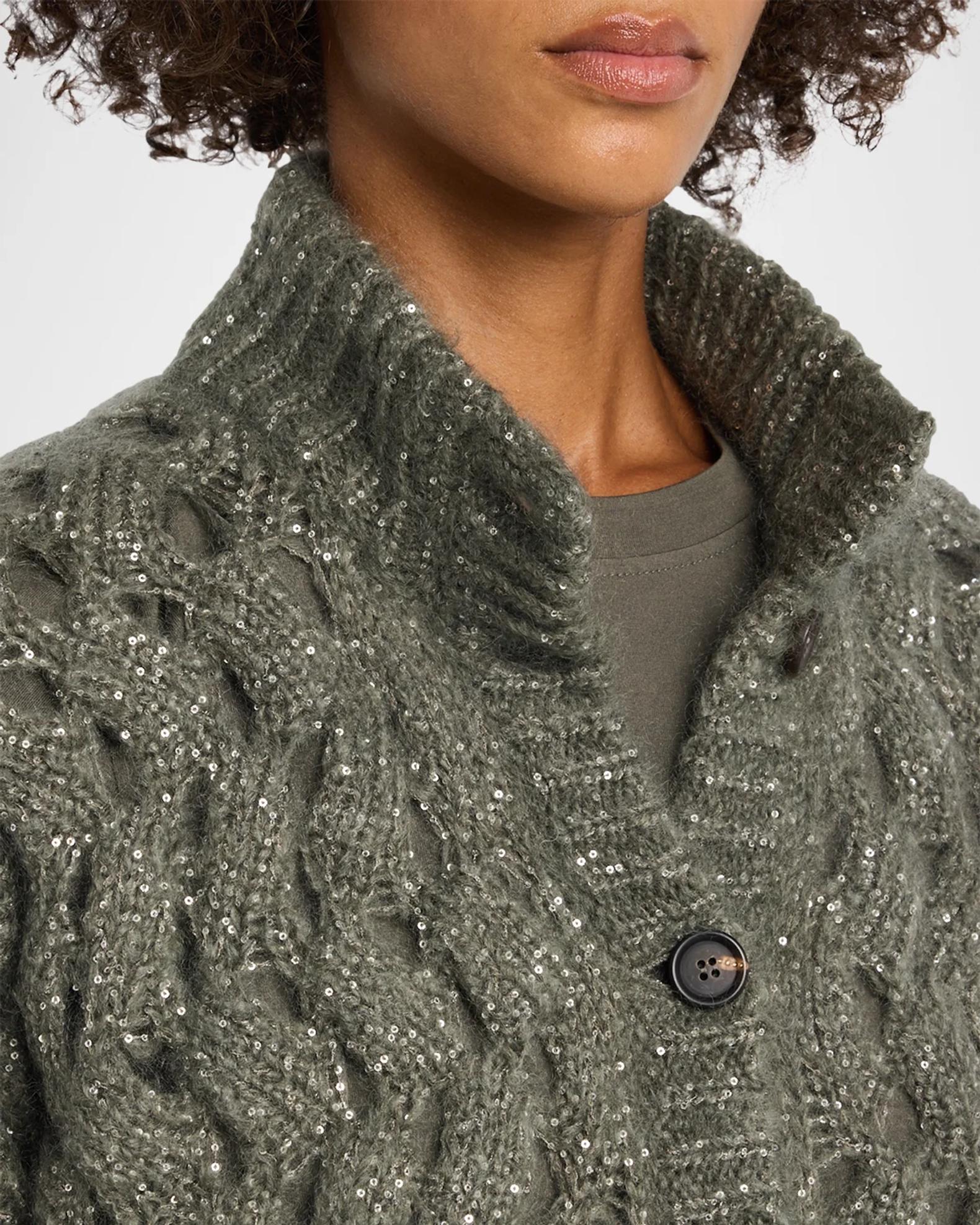 Brunello Cucinelli Ocean Waves Diamante Mohair Cardigan | Neiman