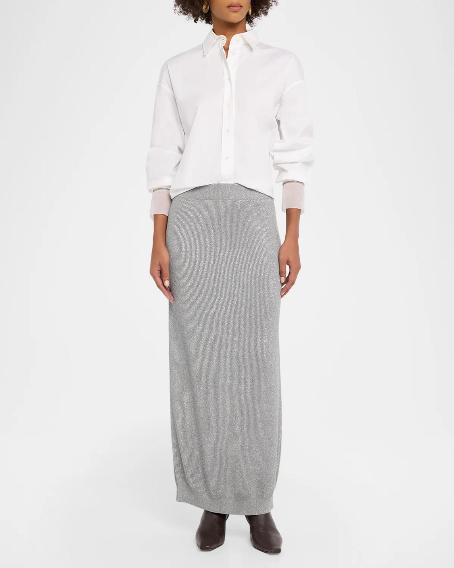 Brunello Cucinelli Sparkle Rib Knit Maxi Skirt | Neiman Marcus