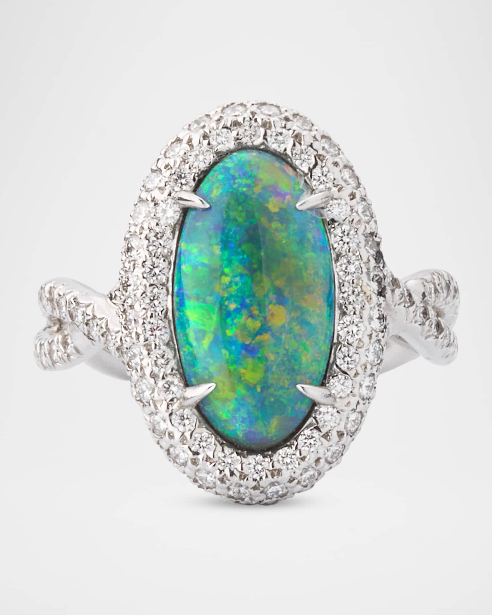 18K White Gold Black Opal and Diamond Ring, Size 6 0