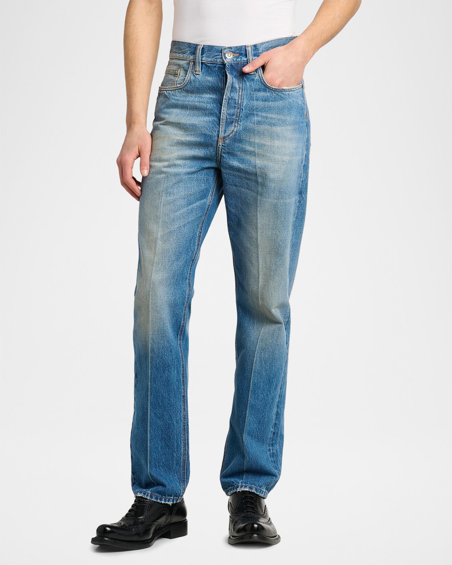 Versace Jeans Couture Straight-Leg Stone-Washed Jeans | Neiman Marcus