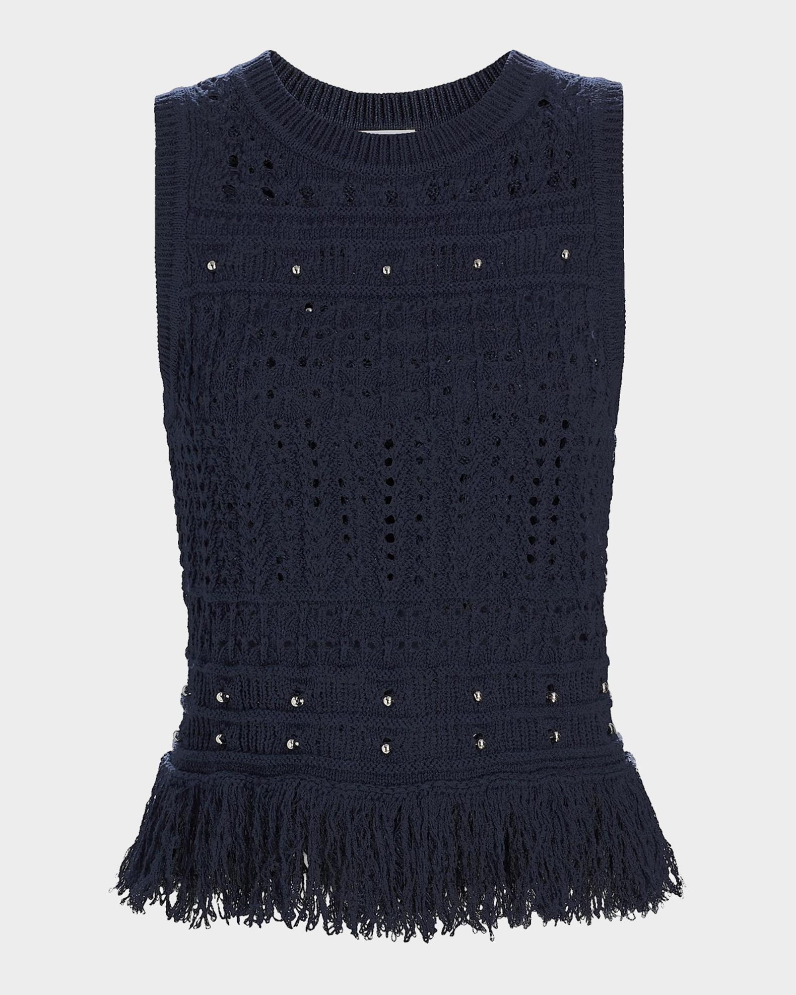 Milly Beaded Fringe Knit Sleeveless Top | Neiman Marcus