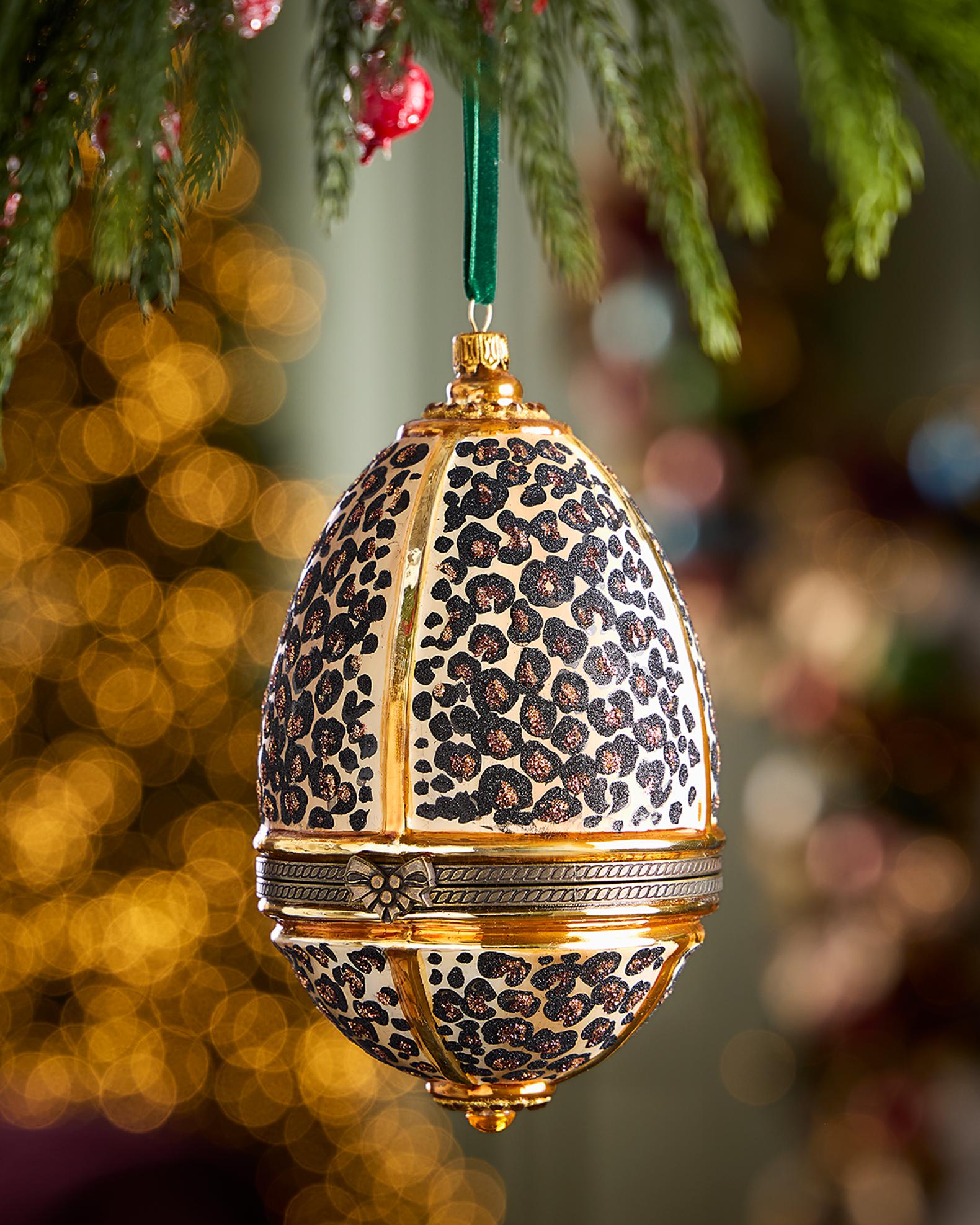 Komozja Leopard in Hinged Egg Christmas Ornament with Stand | Neiman Marcus