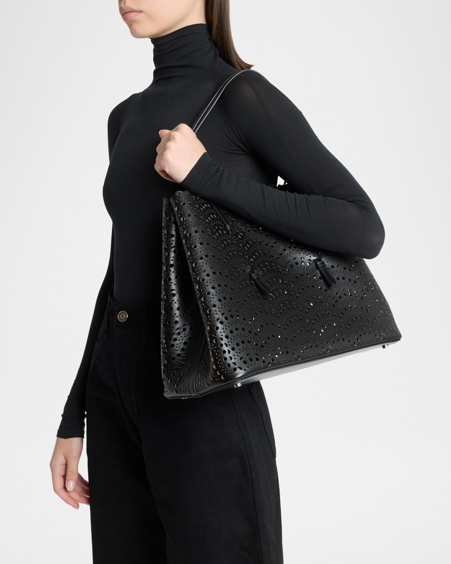 ALAÏA Mina 37 Large Perforated Leather Tote Bag | Neiman Marcus